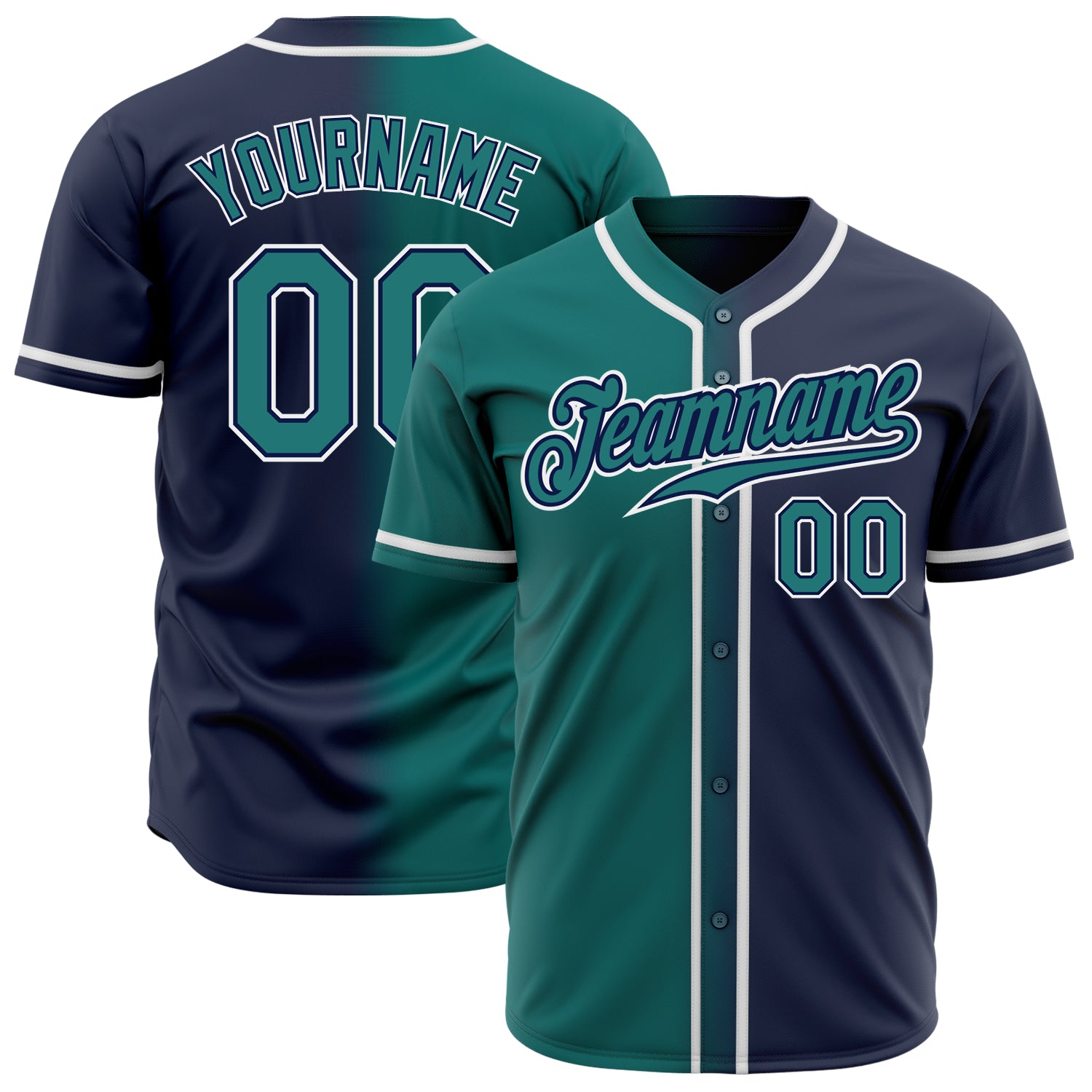 Jerseytrend Navy Teal White Gradient Fashion Personalized Baseball Jersey For Fans
