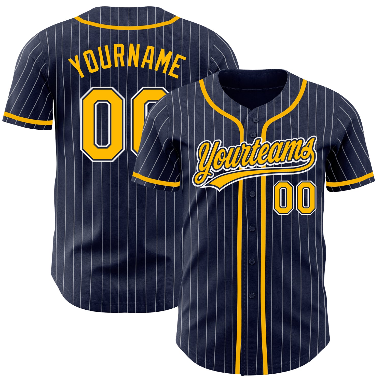 Jerseytrend Navy White Pinstripe Gold Personalized Baseball Jersey For Fans