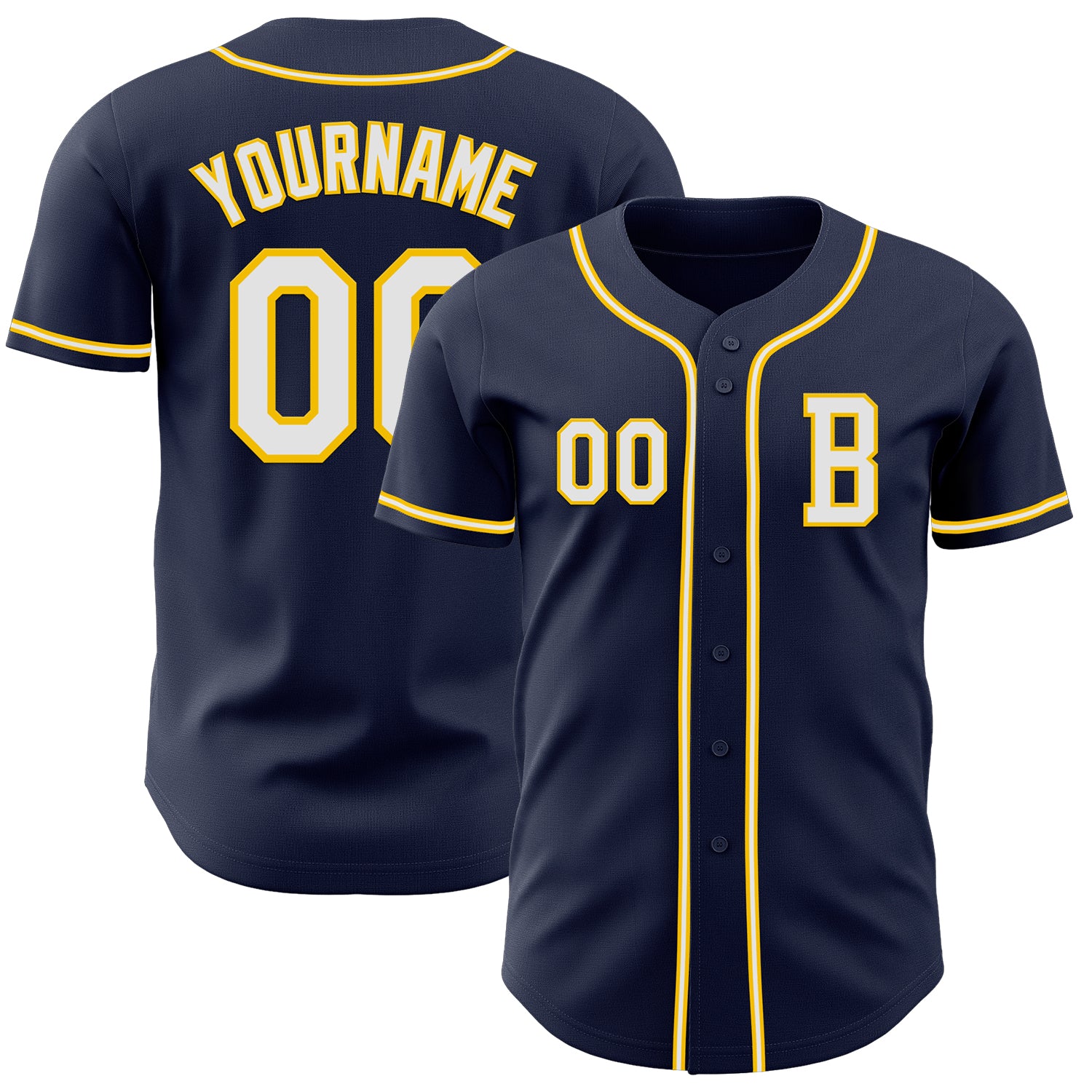 Jerseytrend Navy White Yellow Personalized Baseball Jersey For Fans