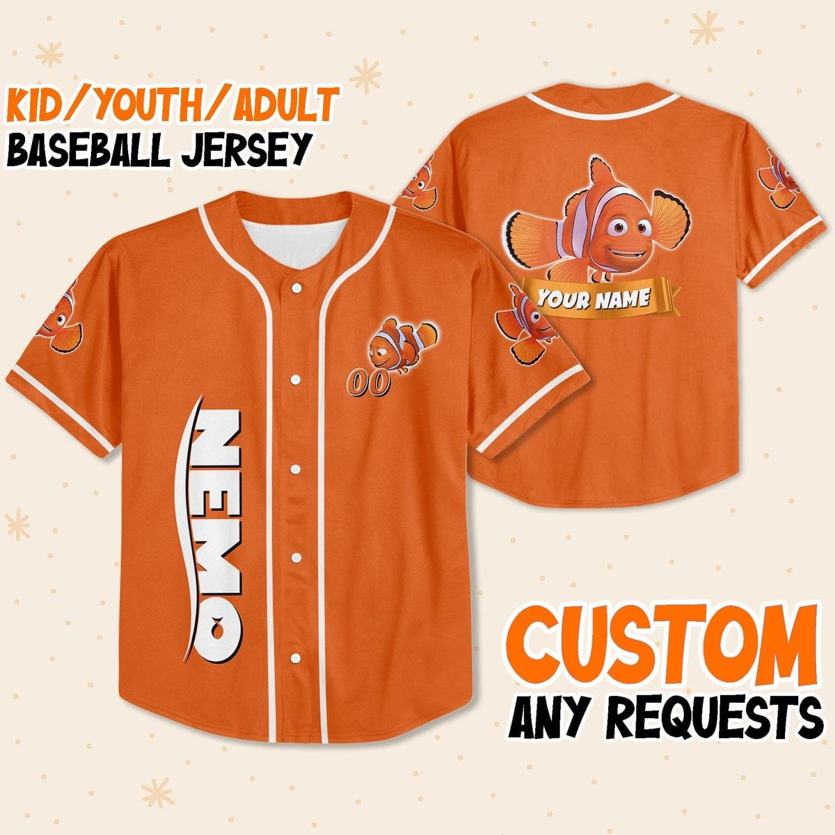 Mckenzieshoponline Nemo Orange White Disney Personalized Baseball Jersey For Fans
