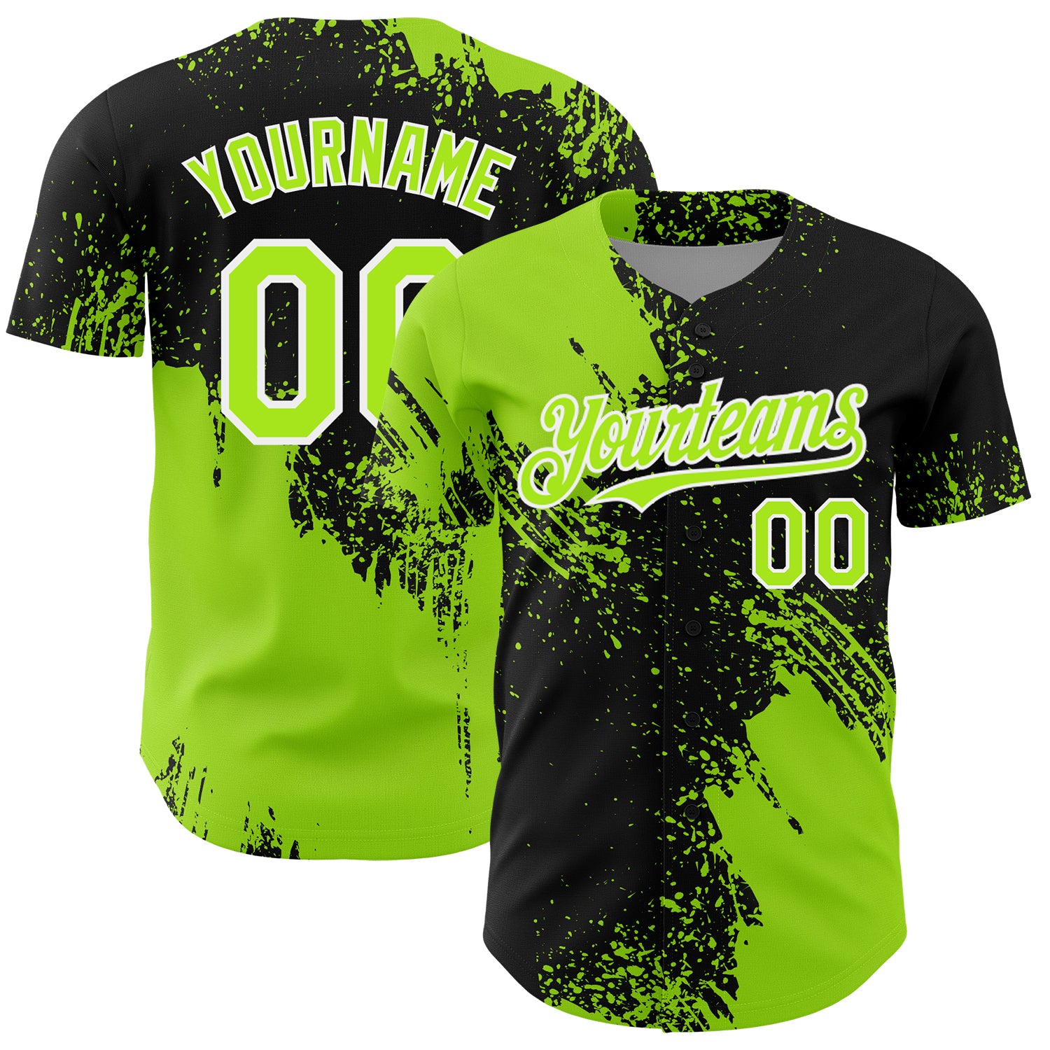 Mckenzieshoponline Neon Green Black White 3D Pattern Design Abstract Brush Stroke Personalized Baseball Jersey For Fans