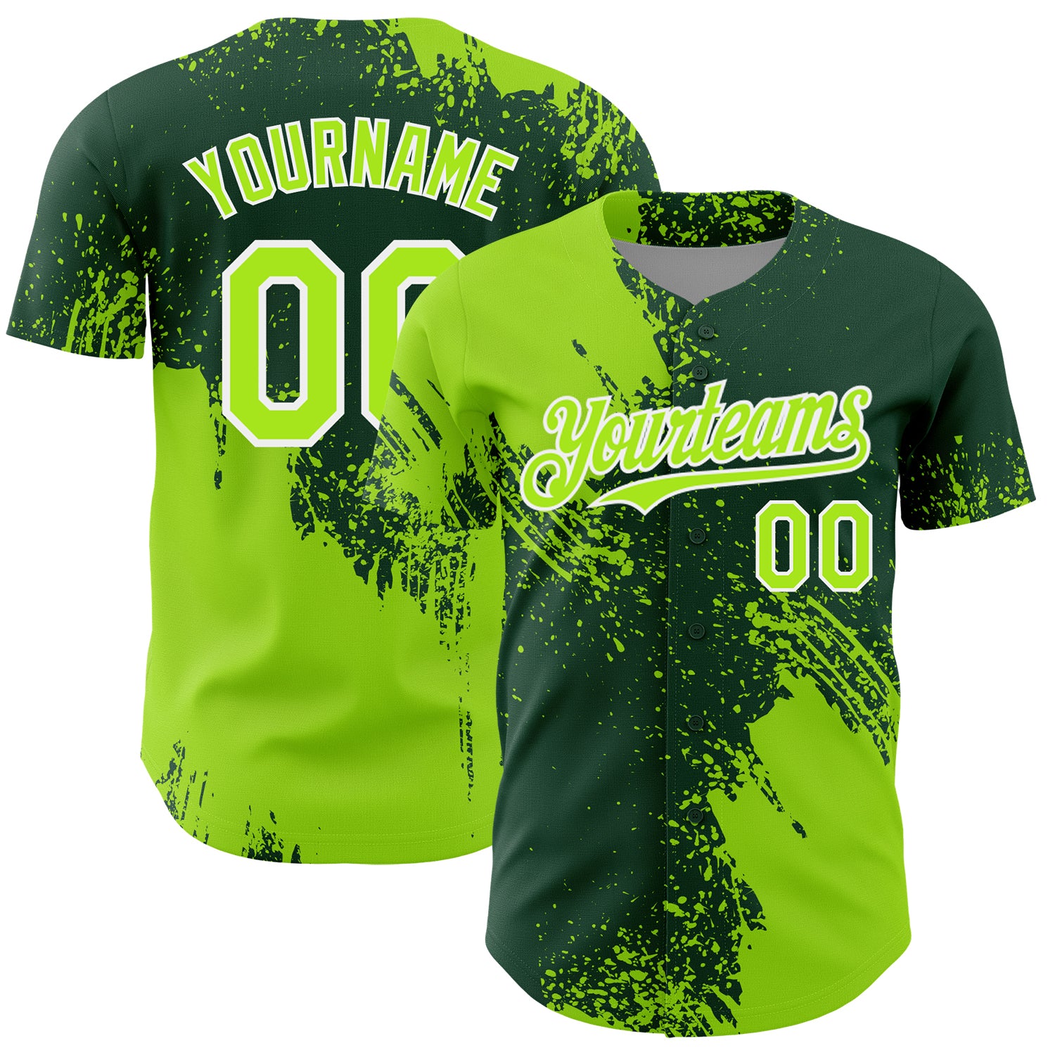 Mckenzieshoponline Neon Green Green White 3D Pattern Design Abstract Brush Stroke Personalized Baseball Jersey For Fans