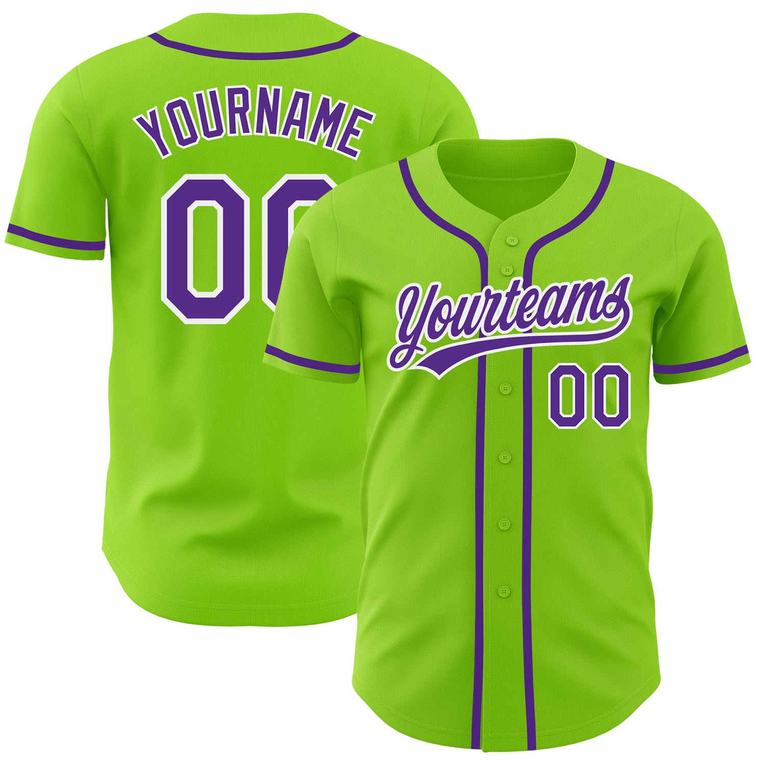 Jerseytrend Neon Green Purple White Personalized Baseball Jersey For Fans
