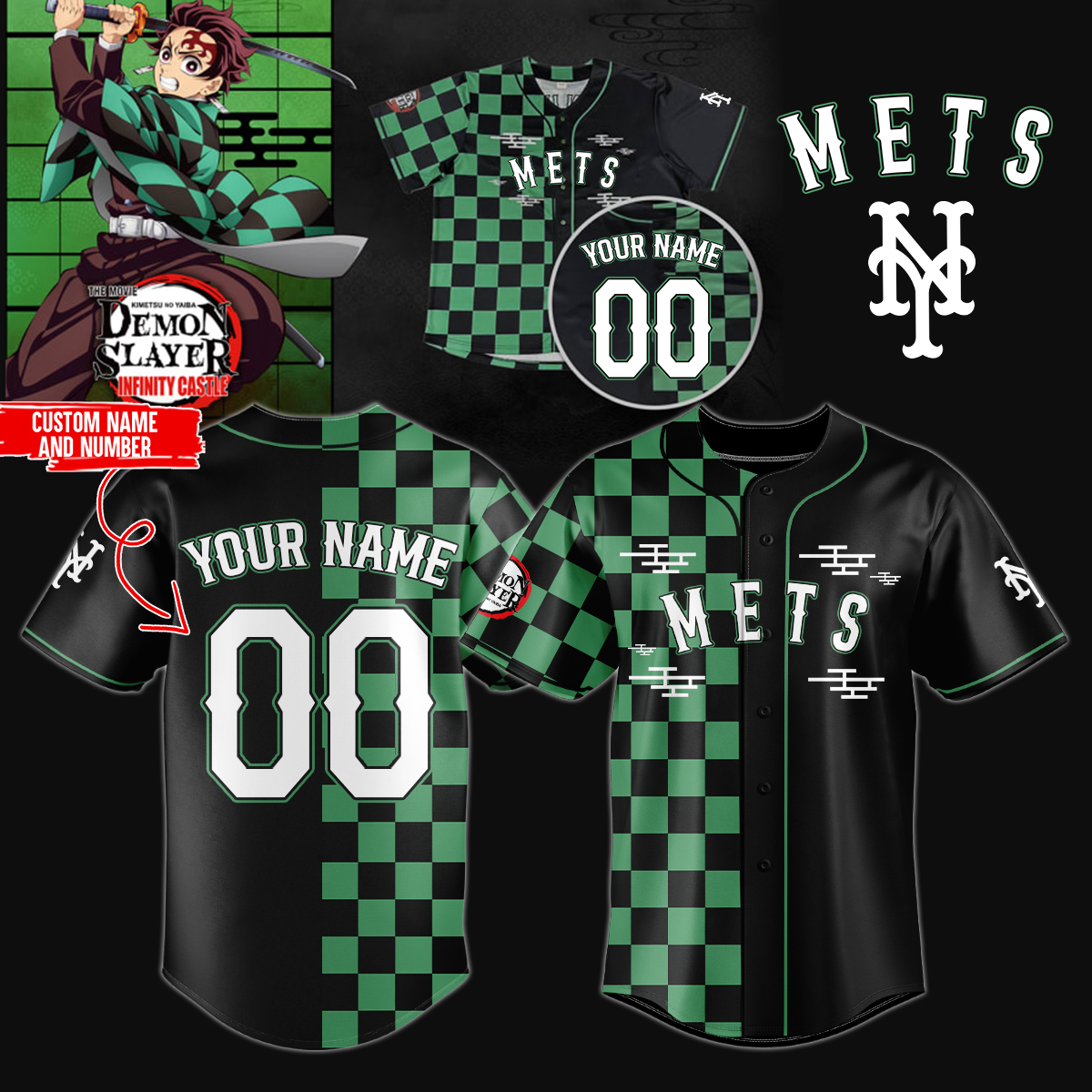 Mckenzieshoponline New York Mets MLB x Demon Slayer Personalized Baseball Jersey For Fans