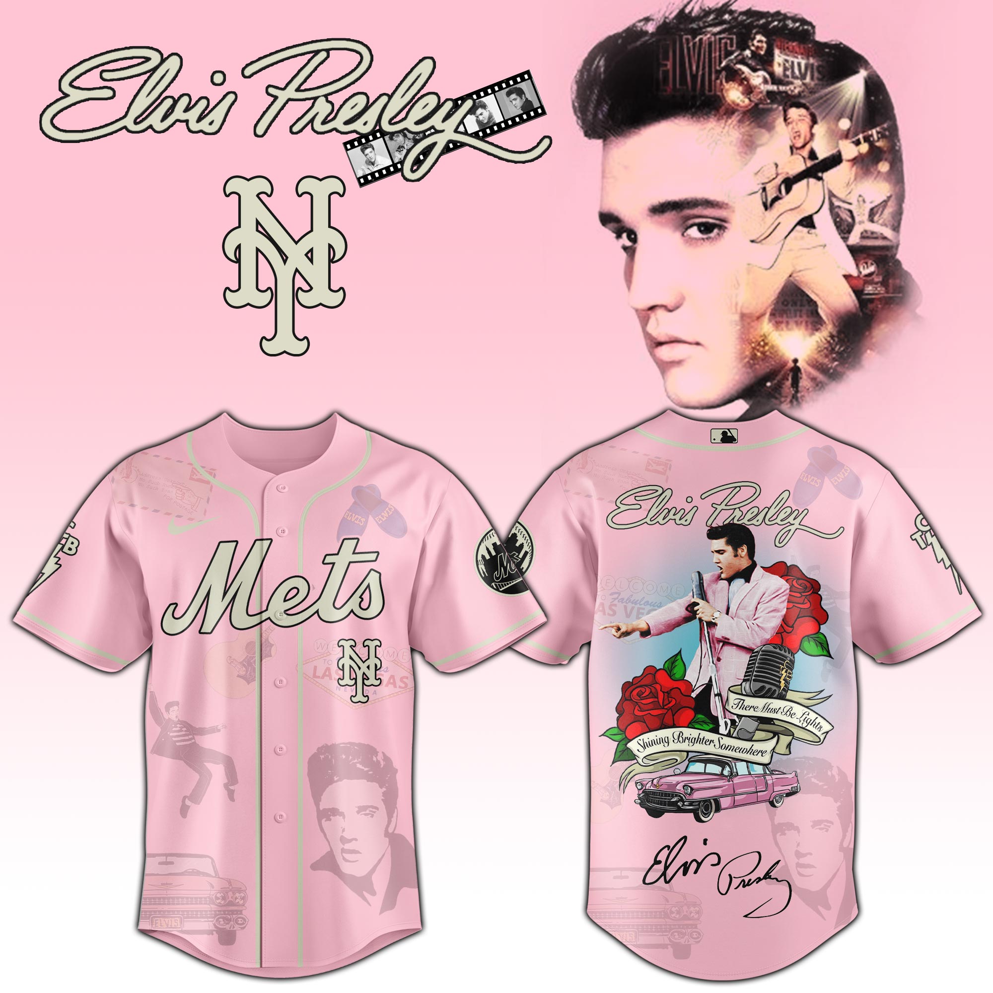 Jerseytrend New York Mets MLB x Elvis Presley Personalized Baseball Jersey For Fans