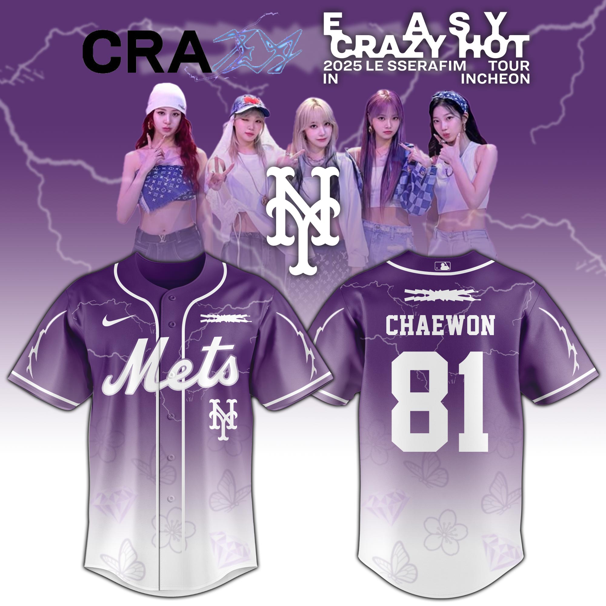 Mckenzieshoponline New York Mets MLB x Le Sserafim Chaewon Personalized Baseball Jersey For Fans