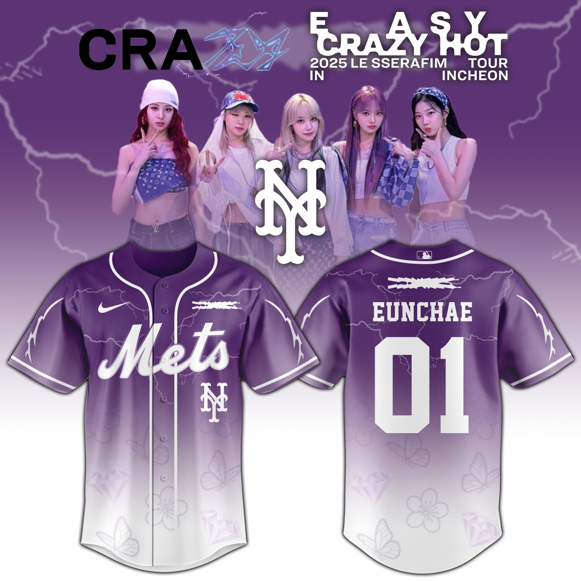 Mckenzieshoponline New York Mets MLB x Le Sserafim Eunchae Personalized Baseball Jersey For Fans