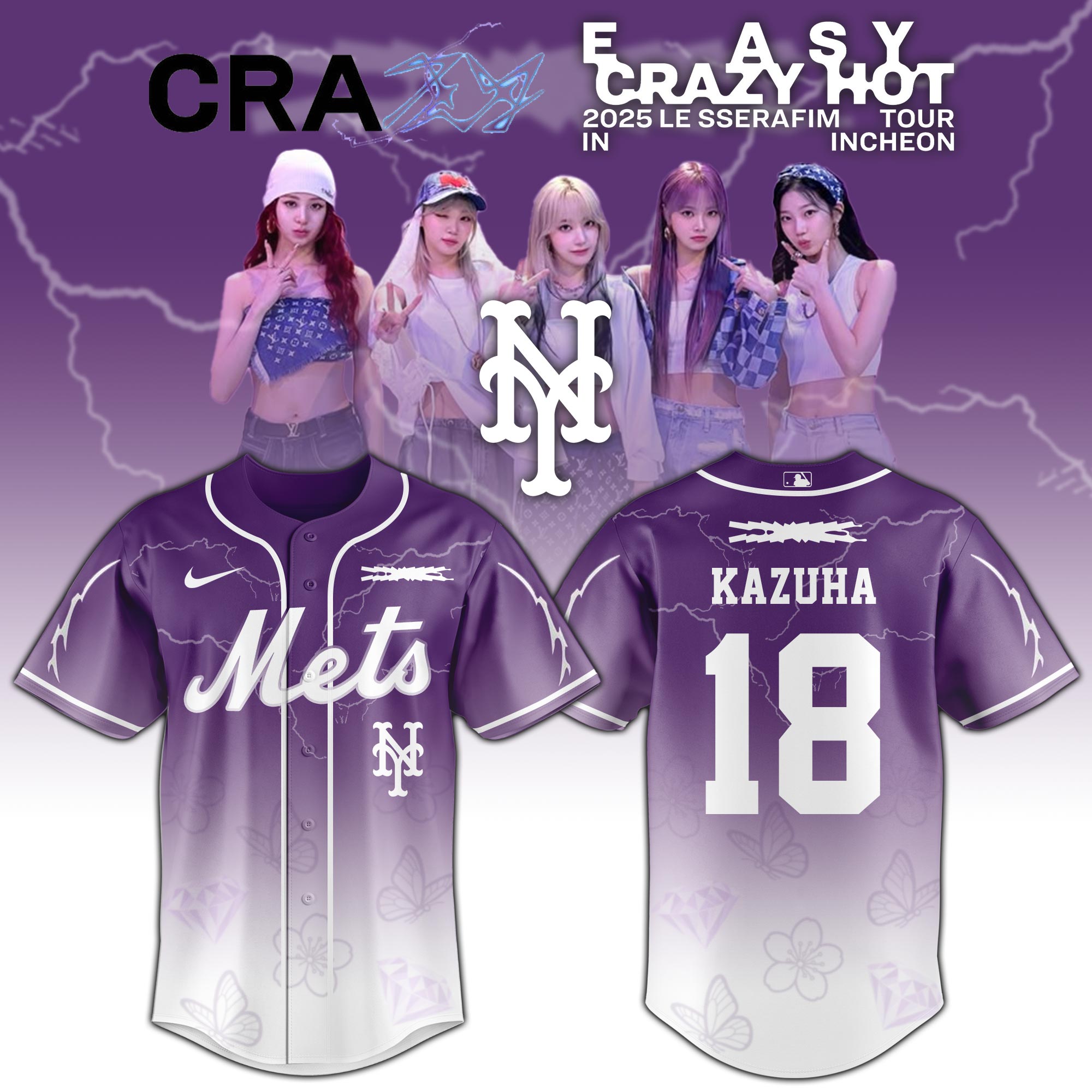 Mckenzieshoponline New York Mets MLB x Le Sserafim Kazuha Personalized Baseball Jersey For Fans