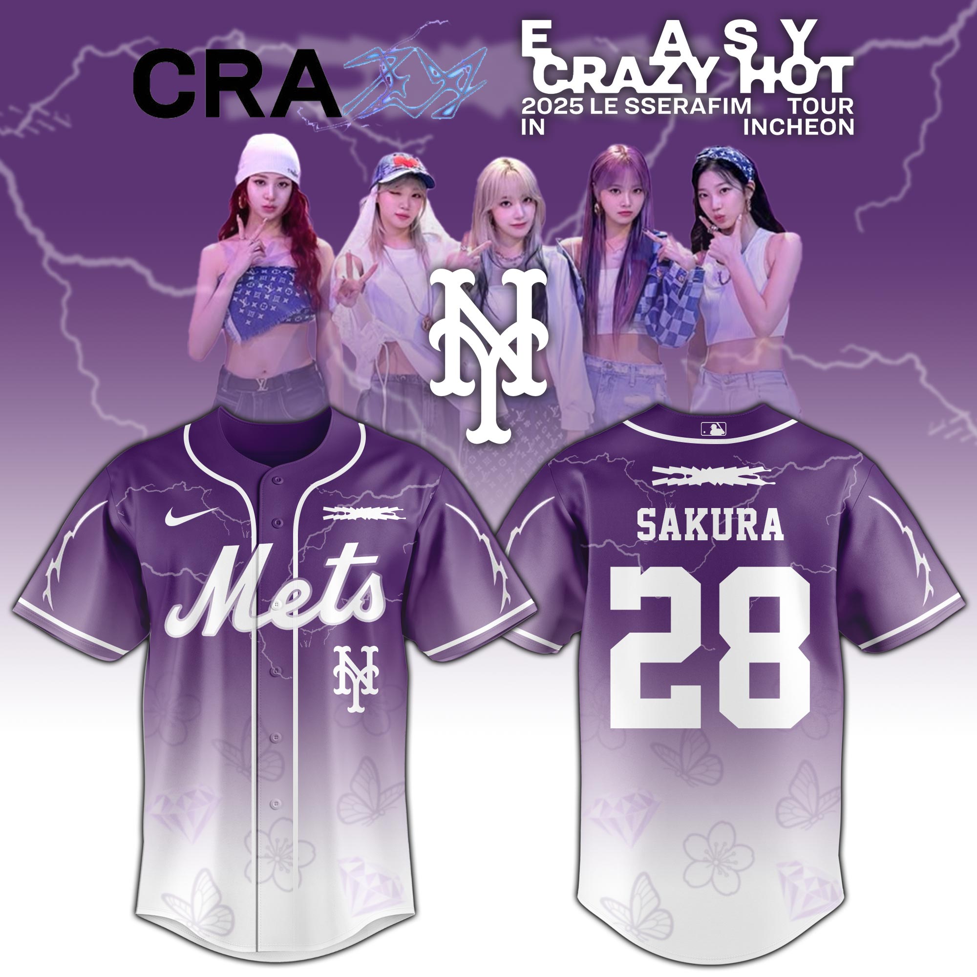 Mckenzieshoponline New York Mets MLB x Le Sserafim Sakura Personalized Baseball Jersey For Fans