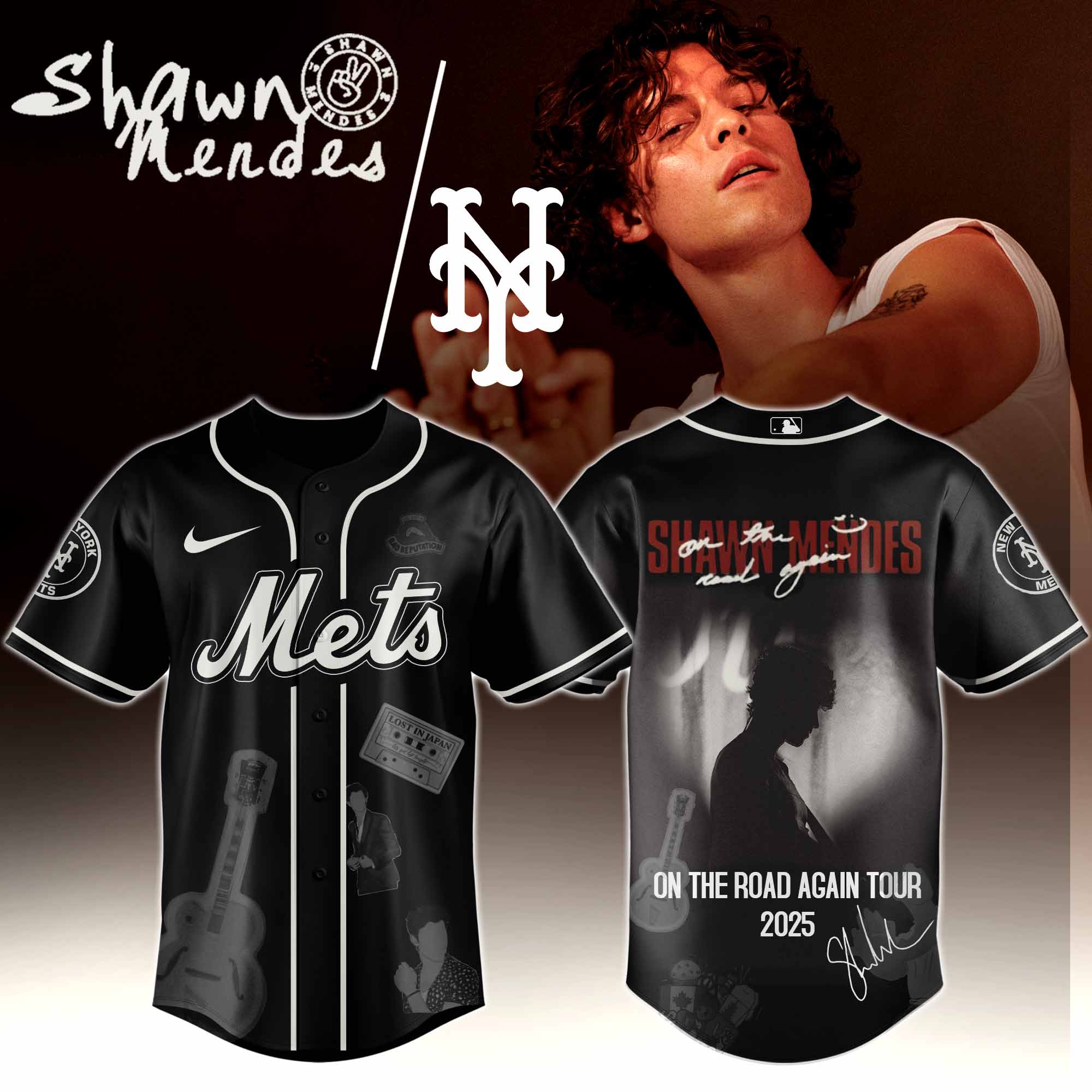 Jerseytrend New York Mets MLB x Shawn Mendes On The Road Again Tour Personalized Baseball Jersey For Fans
