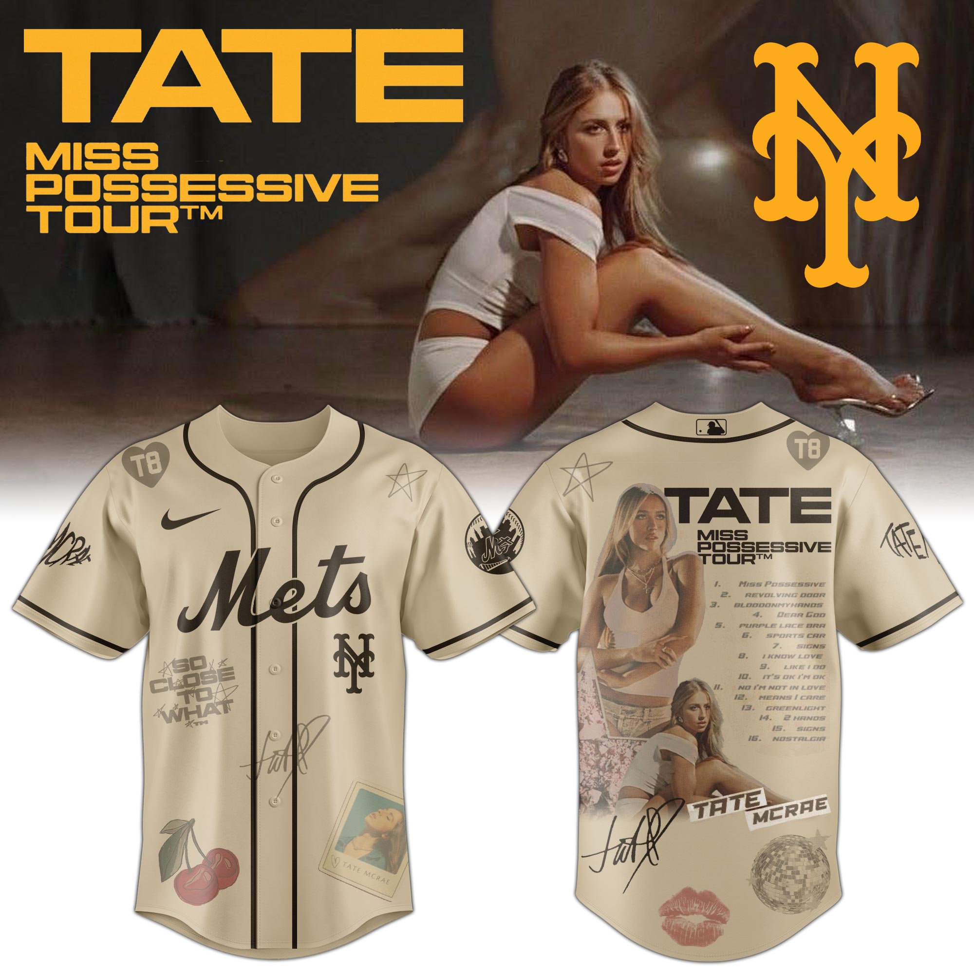 Jerseytrend New York Mets MLB x Tate McRae Miss Possessive Tour Personalized Baseball Jersey For Fans