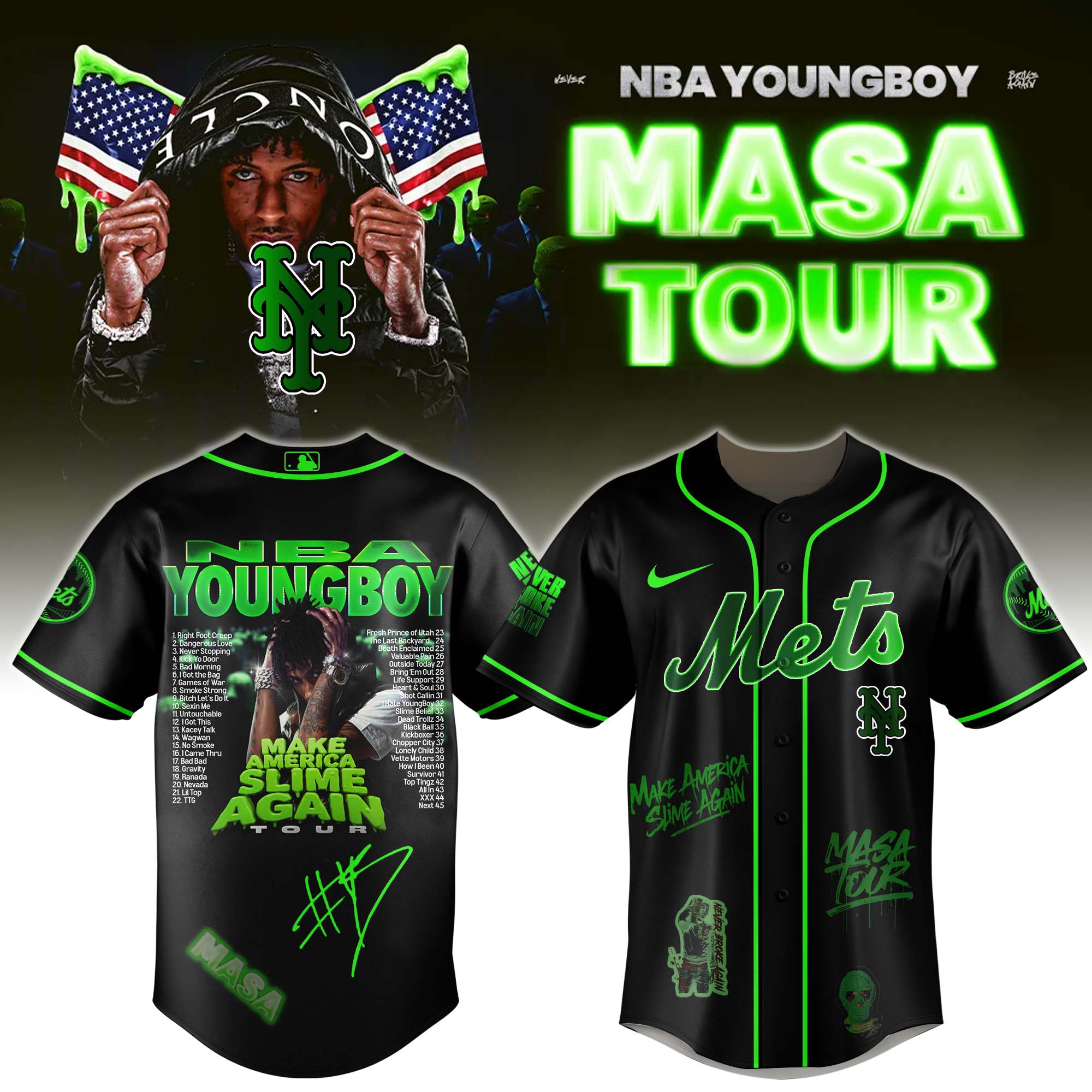 Jerseytrend New York Mets MLB x YoungBoy Never Broke Again Make America Slime Again Tour Personalized Baseball Jersey For Fans