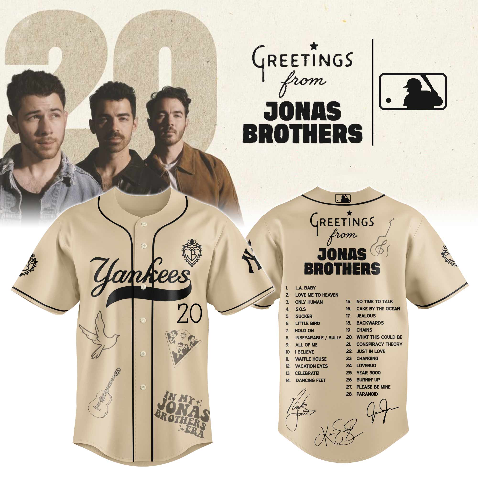 Jerseytrend New York Yankees MLB x Greetings From Jonas Brothers Personalized Baseball Jersey For Fans