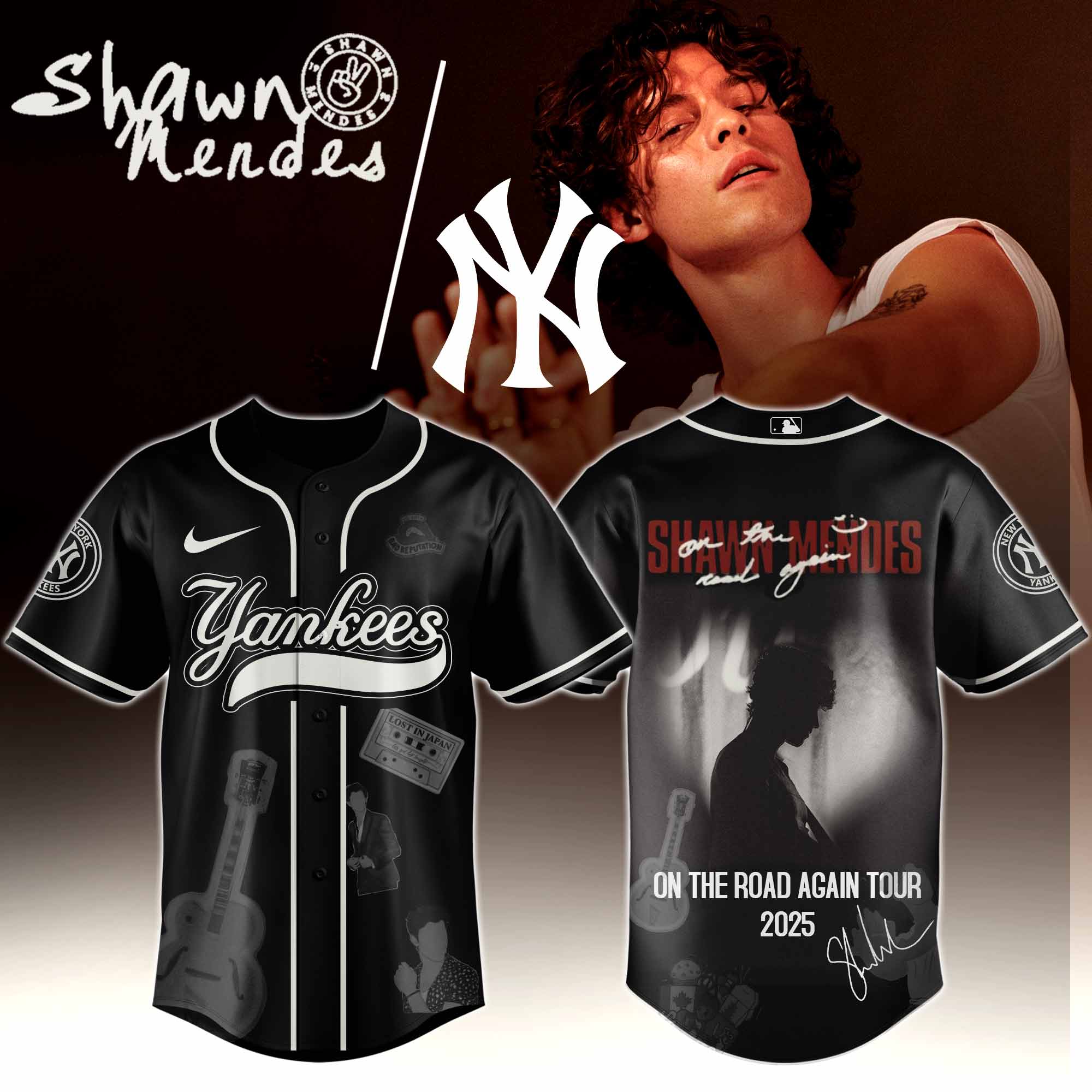 Jerseytrend New York Yankees MLB x Shawn Mendes On The Road Again Tour Personalized Baseball Jersey For Fans