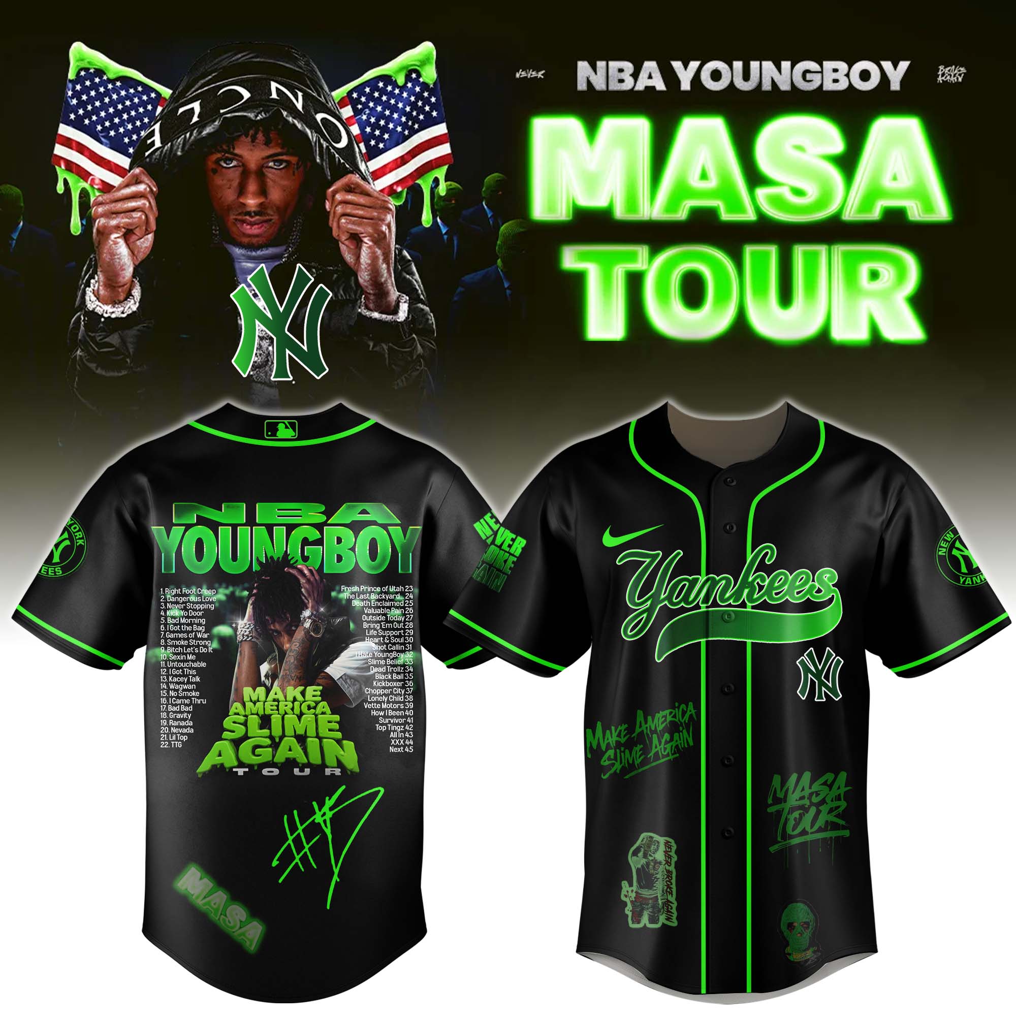 Jerseytrend New York Yankees MLB x YoungBoy Never Broke Again Make America Slime Again Tour Personalized Baseball Jersey For Fans