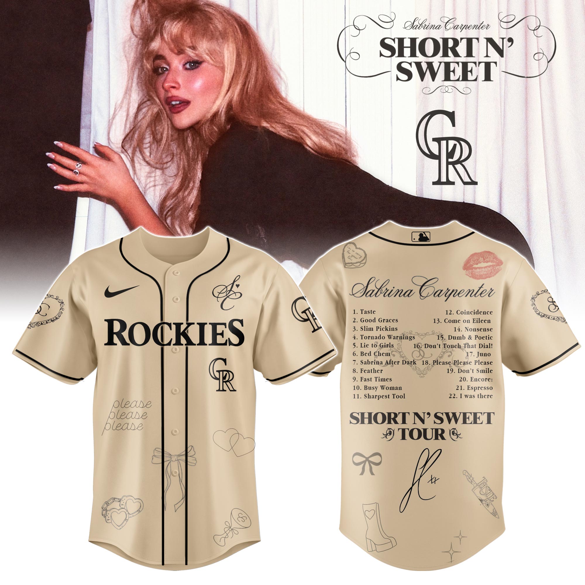 Mckenzieshoponline Oakland Athletics MLB x Sabrina Carpenter Short n' Sweet Tour Personalized Baseball Jersey For Fans