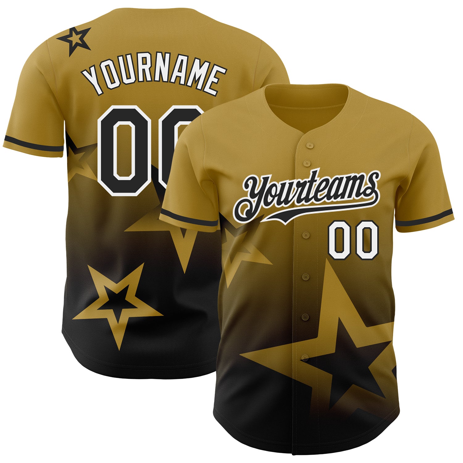 Jerseytrend Old Gold Black White 3D Pattern Design Gradient Style Twinkle Star Personalized Baseball Jersey For Fans
