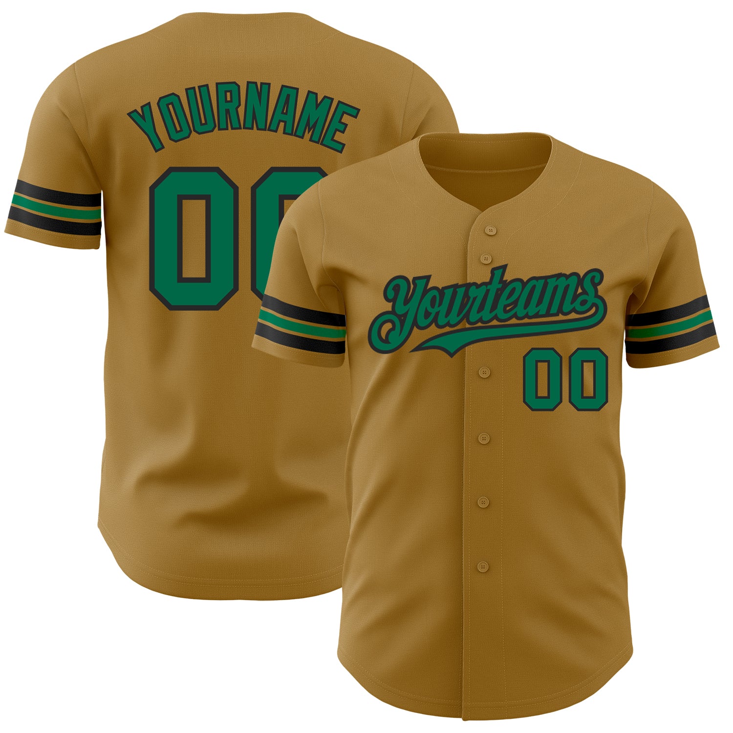 Jerseytrend Old Gold Kelly Green Black Personalized Baseball Jersey For Fans