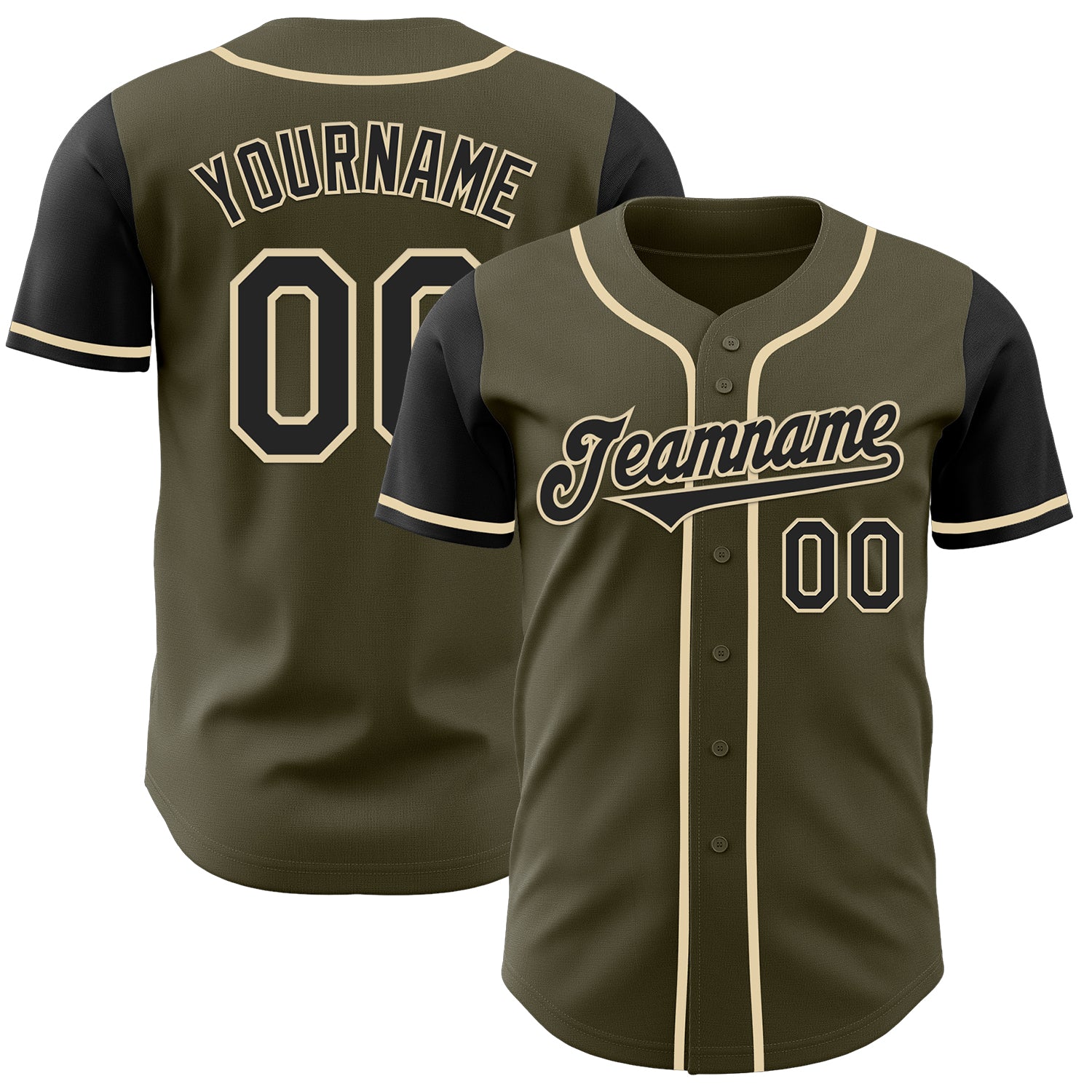 Jerseytrend Olive Black Cream Two Tone Salute To Service Personalized Baseball Jersey For Fans