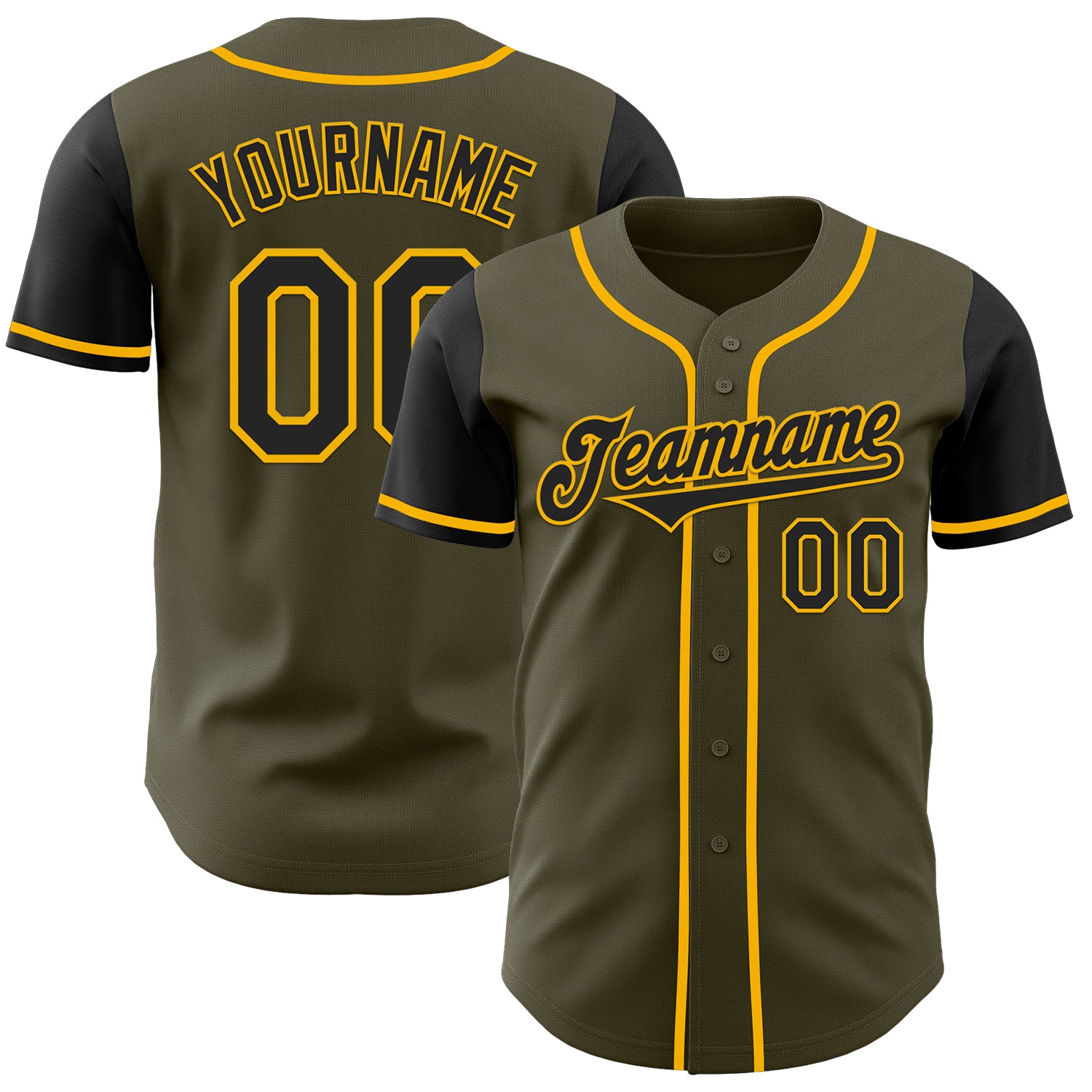 Jerseytrend Olive Black Gold Two Tone Salute To Service Personalized Baseball Jersey For Fans