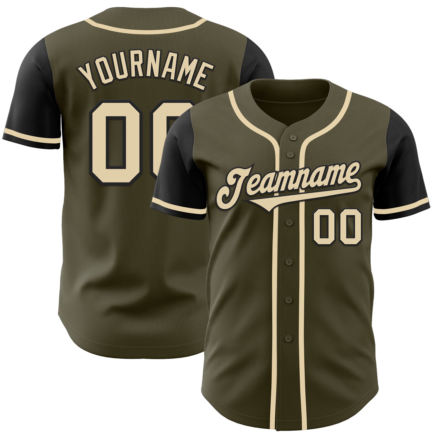 Jerseytrend Olive Cream Black Two Tone Salute To Service Personalized Baseball Jersey For Fans