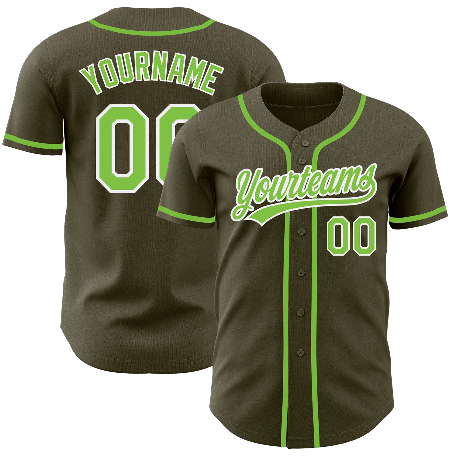 Jerseytrend Olive Neon Green White Salute To Service Personalized Baseball Jersey For Fans