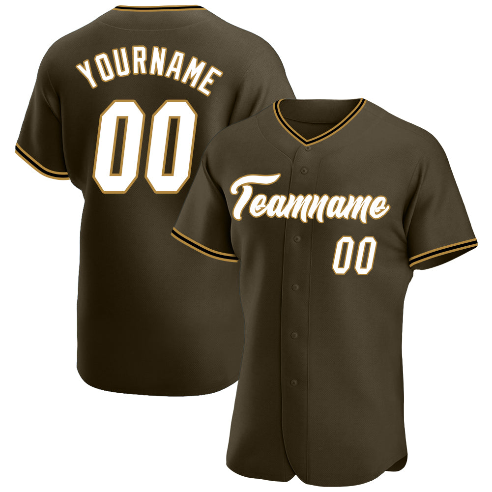 Jerseytrend Olive White Old Gold Salute To Service Personalized Baseball Jersey For Fans