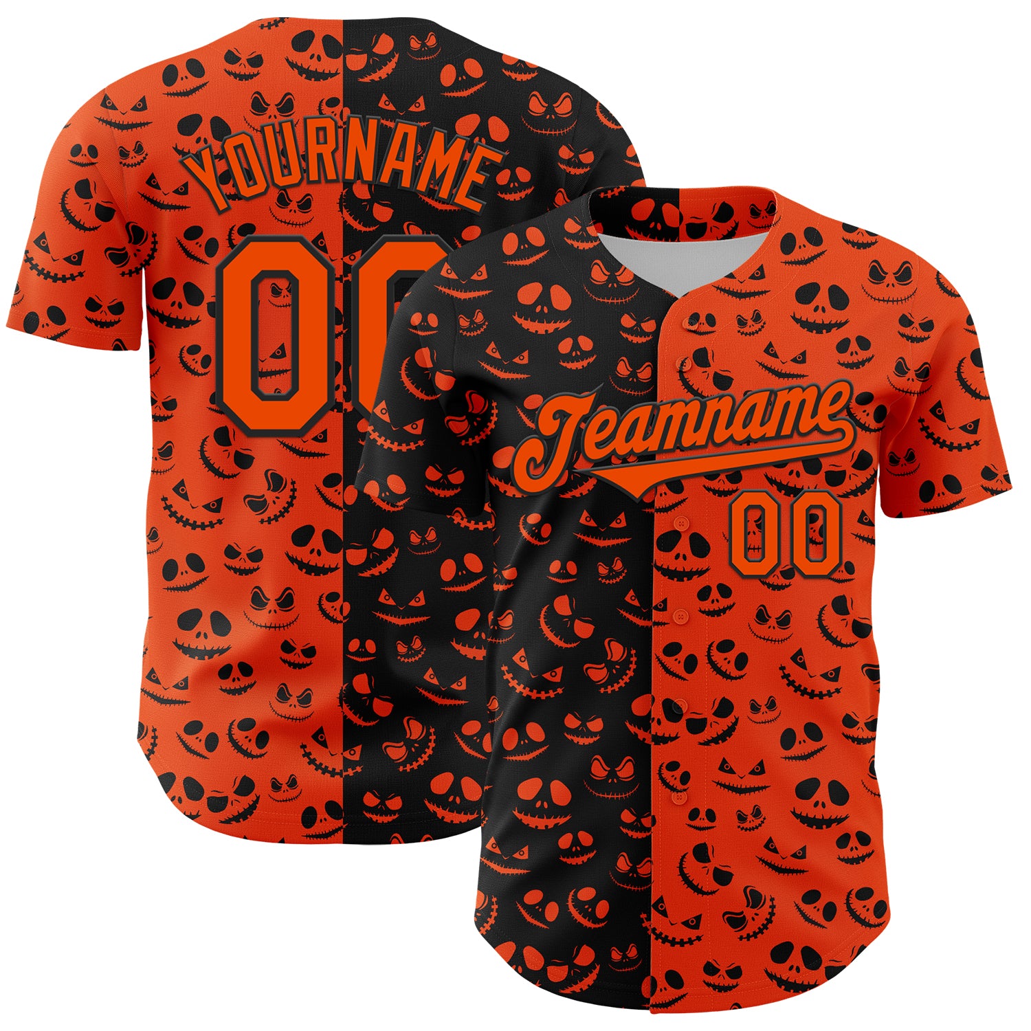 Mckenzieshoponline Orange Black 3D Pattern Design Rave Halloween Pumpkin Personalized Baseball Jersey For Fans