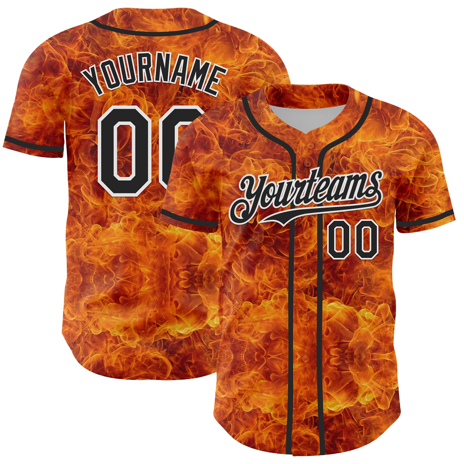 Mckenzieshoponline Orange Black White 3D Pattern Design Rave Flame Personalized Baseball Jersey For Fans