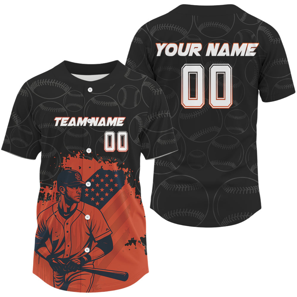 Mckenzieshoponline Orange Patriotic US Flag Personalized Baseball Jersey For Fans