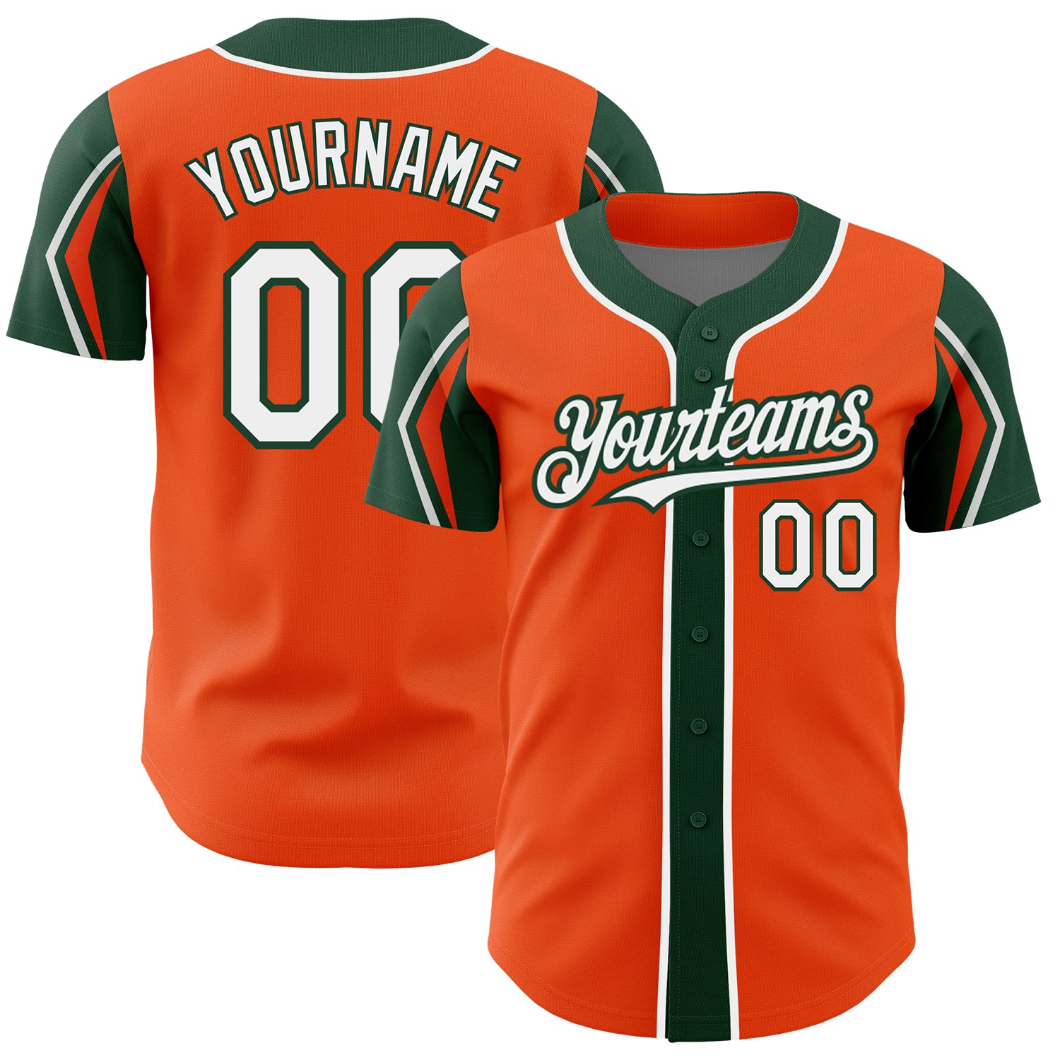 Jerseytrend Orange White Green 3 Colors Arm Shapes Personalized Baseball Jersey For Fans