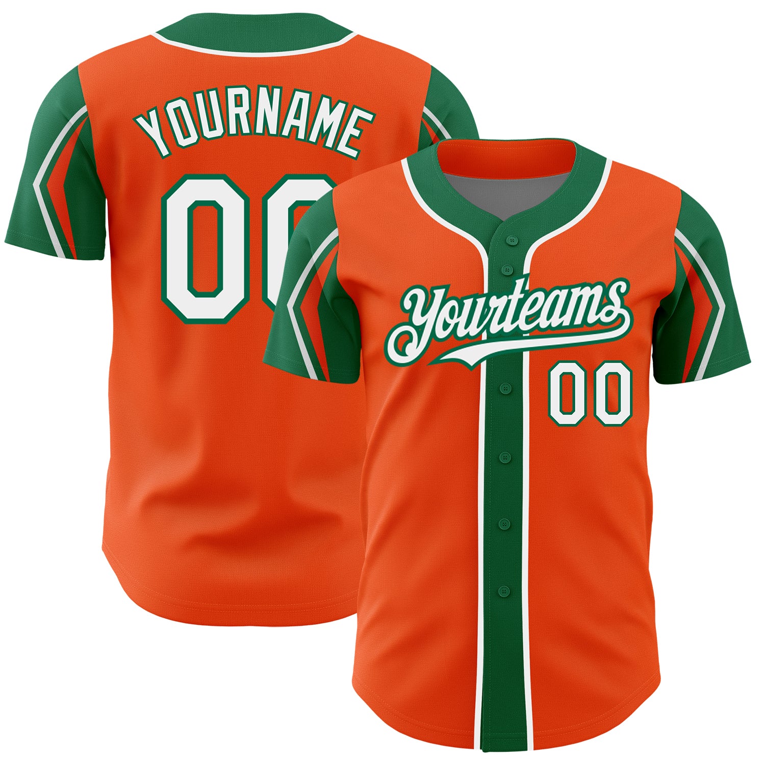 Jerseytrend Orange White Kelly Green 3 Colors Arm Shapes Personalized Baseball Jersey For Fans