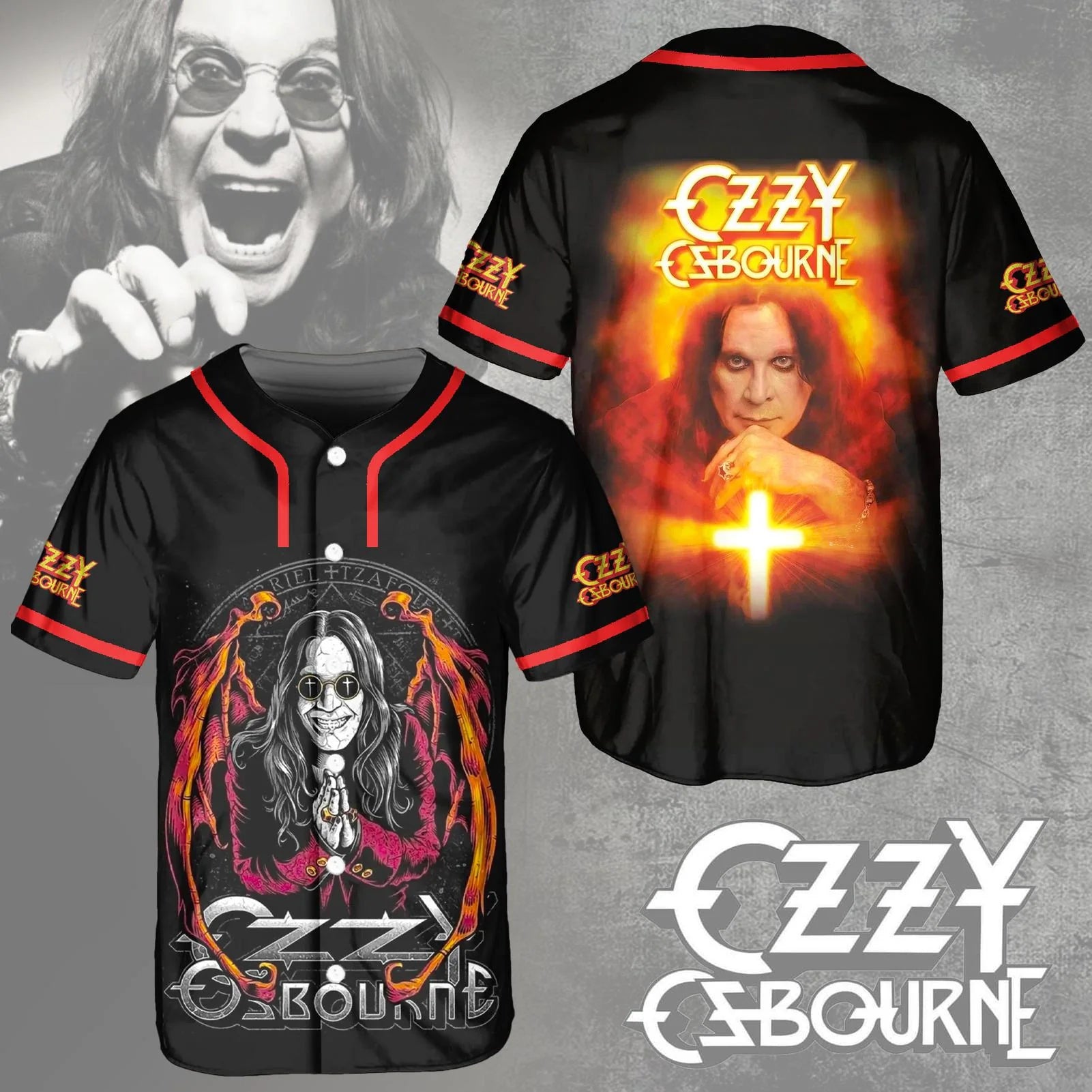 Mckenzieshoponline Ozzy Osbourne Fire & Dragon Personalized Baseball Jersey For Fans