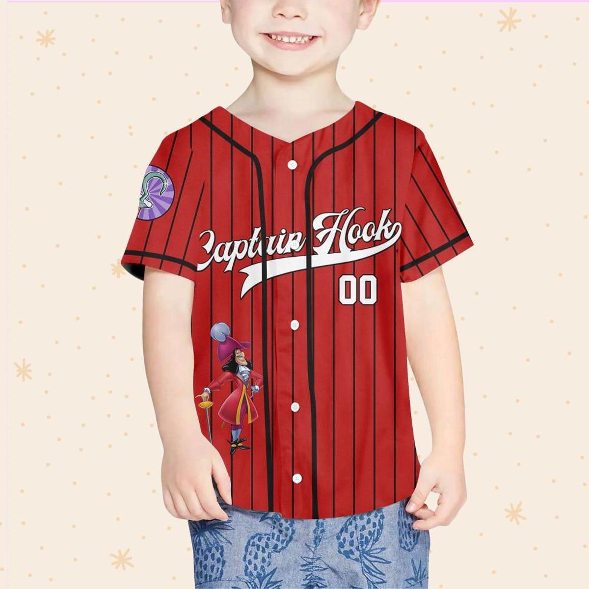 Mckenzieshoponline Peter Pan Captain Hook Red Striped Personalized Baseball Jersey For Fans - Image 5