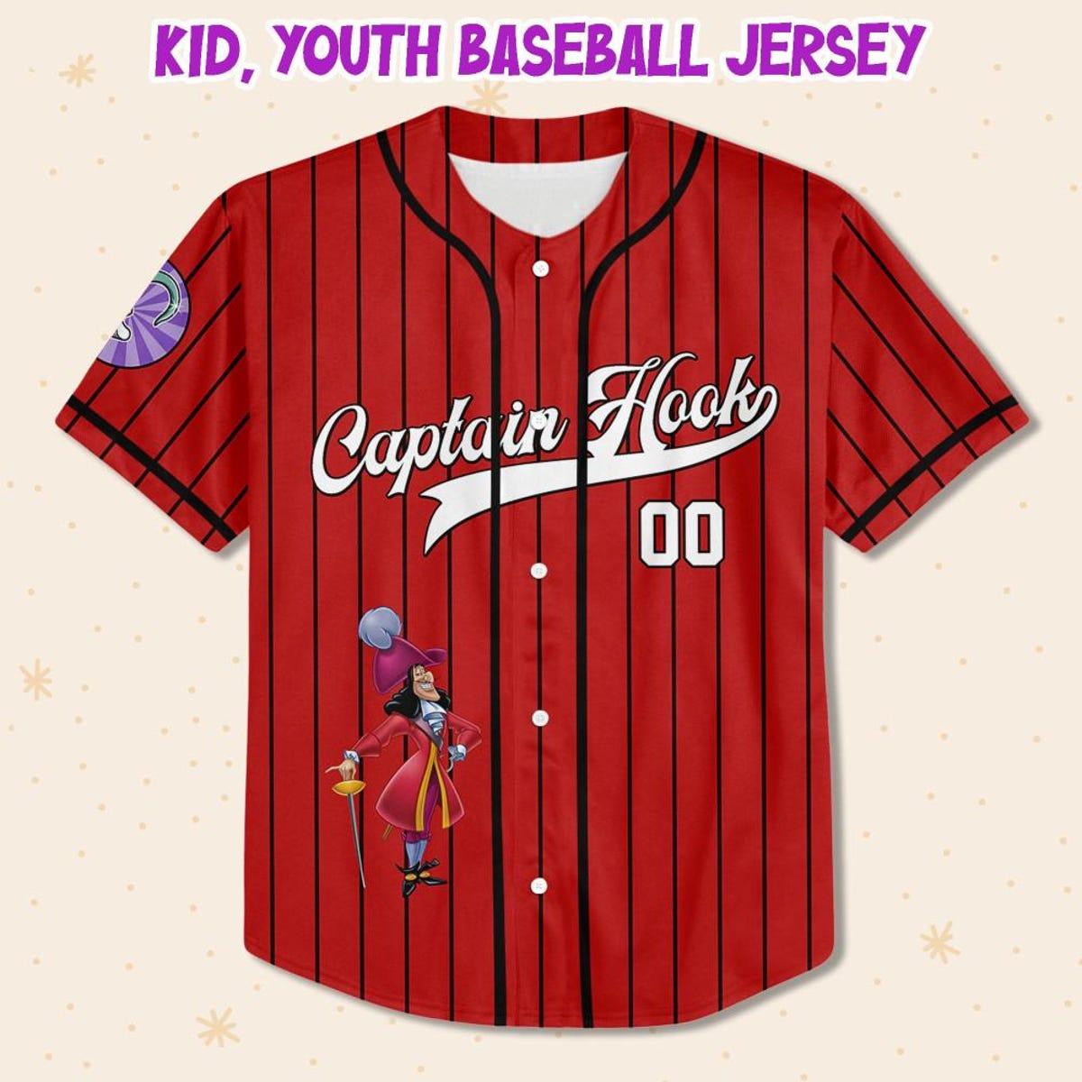 Mckenzieshoponline Peter Pan Captain Hook Red Striped Personalized Baseball Jersey For Fans - Image 3