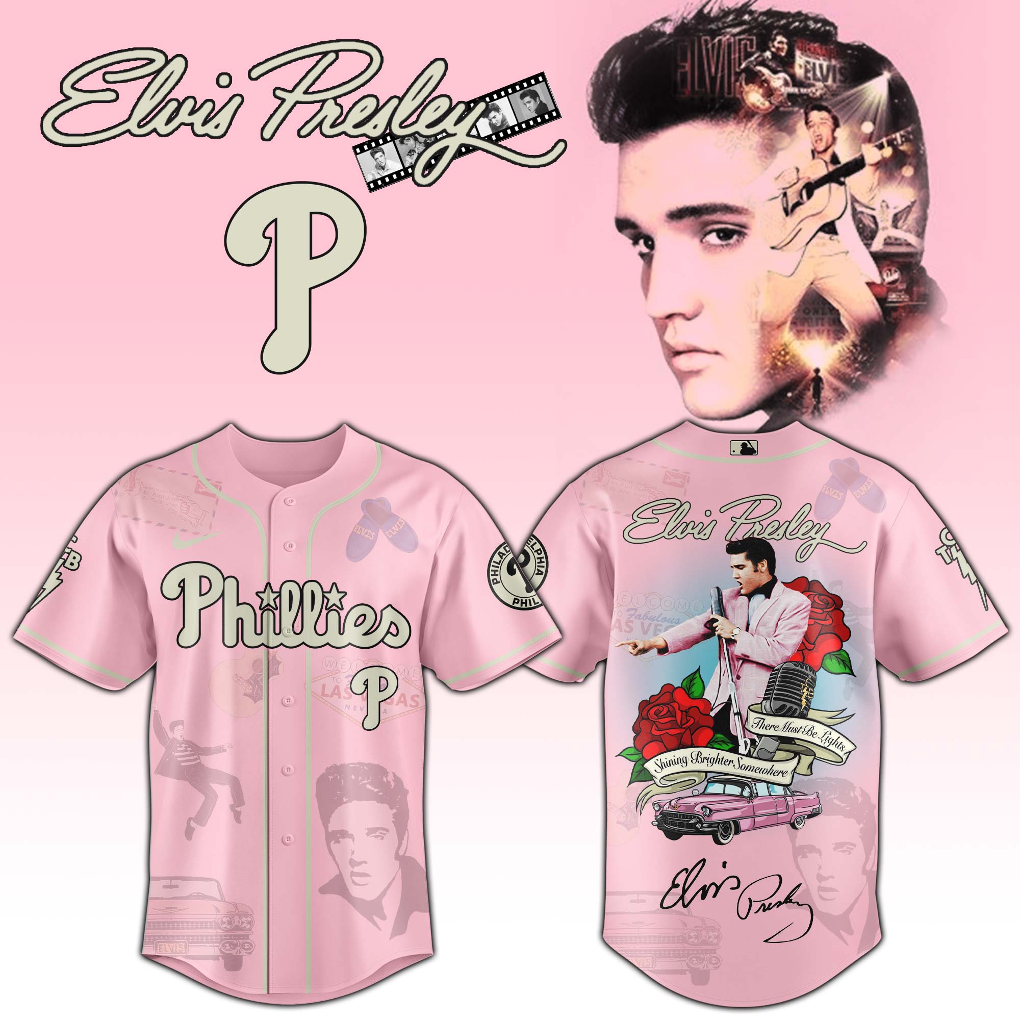 Jerseytrend Philadelphia Phillies MLB x Elvis Presley Personalized Baseball Jersey For Fans