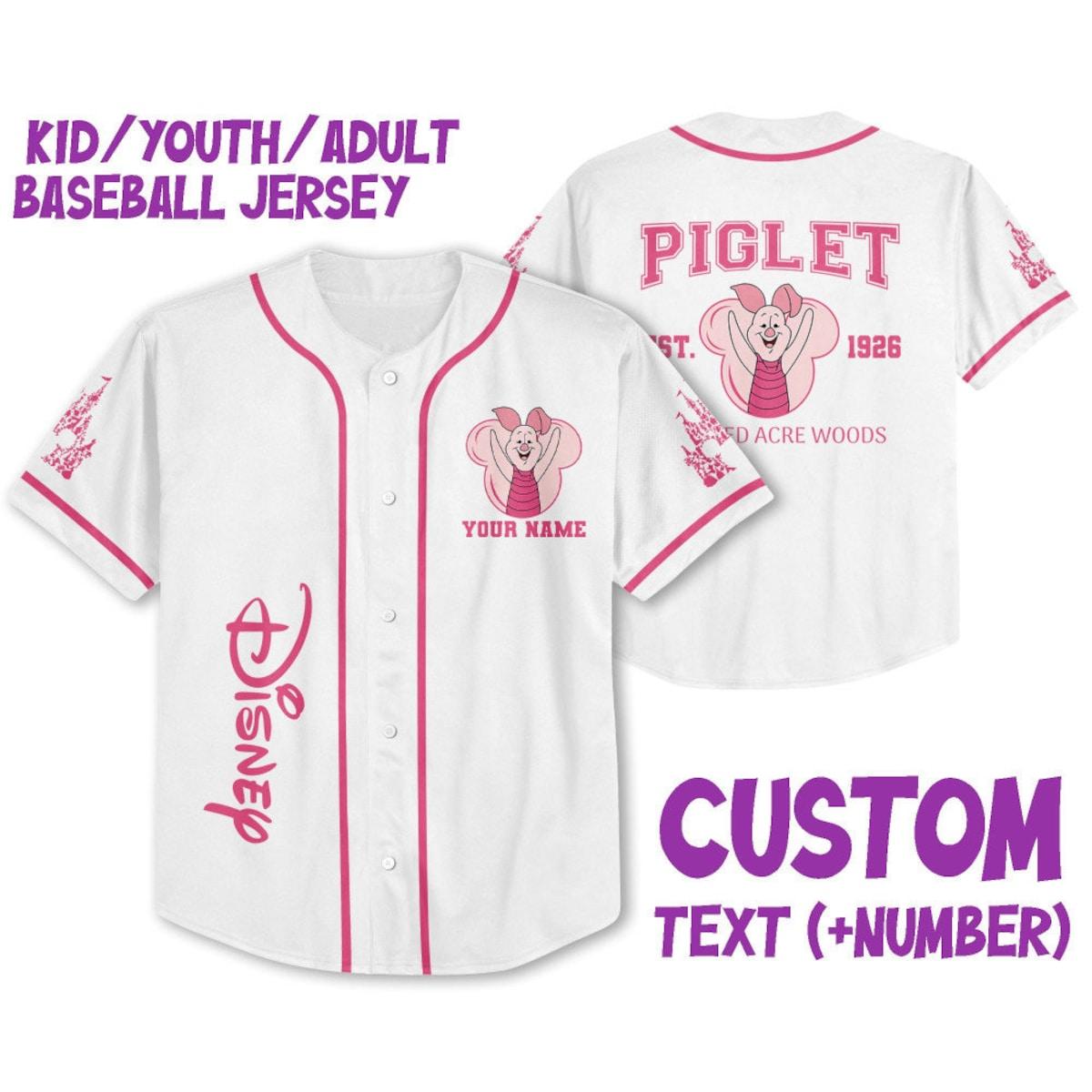 Mckenzieshoponline Piglet Pink Kids Youth Adult Disney Personalized Baseball Jersey For Fans - Image 2