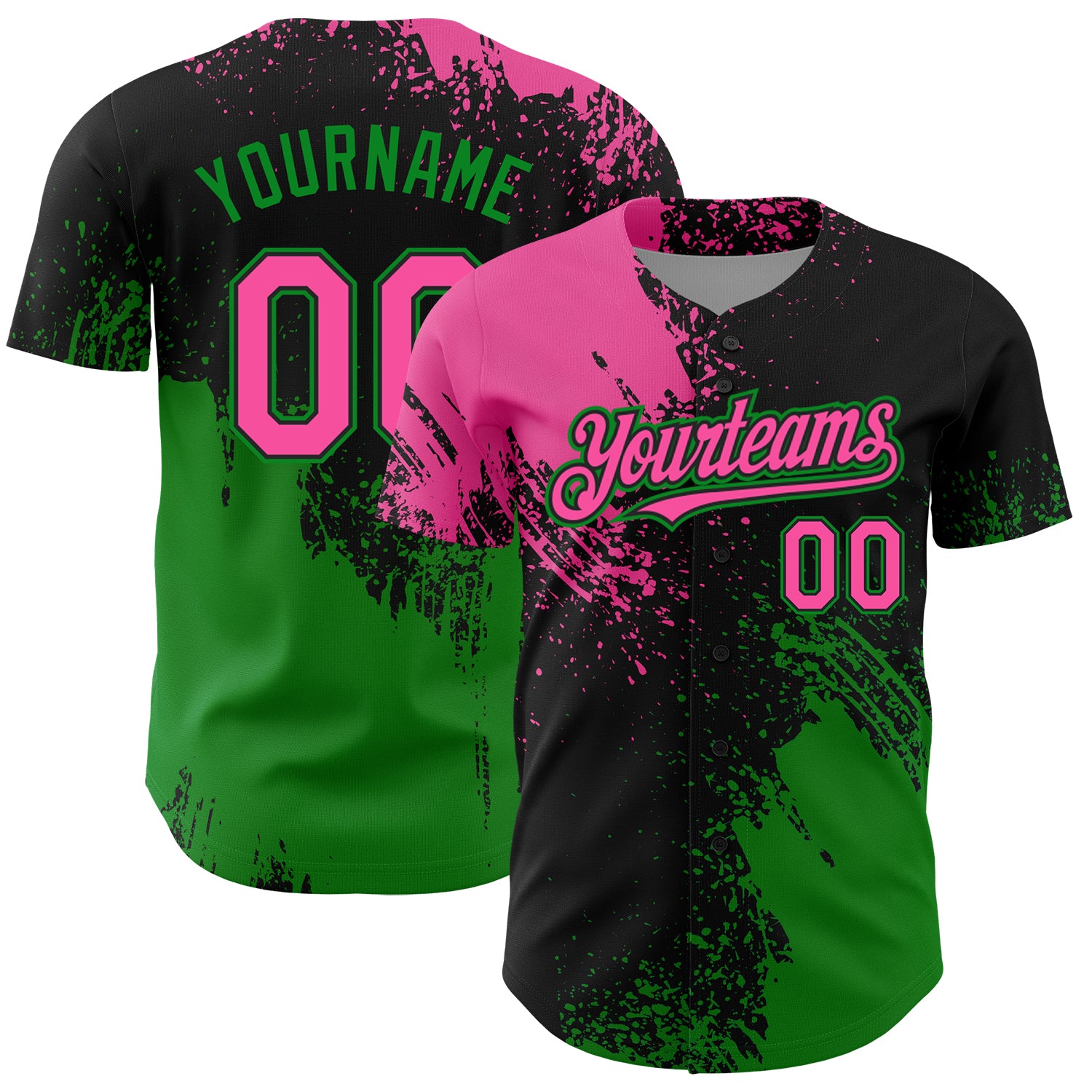 Jerseytrend Pink Black Grass Green 3D Pattern Design Abstract Brush Stroke Personalized Baseball Jersey For Fans