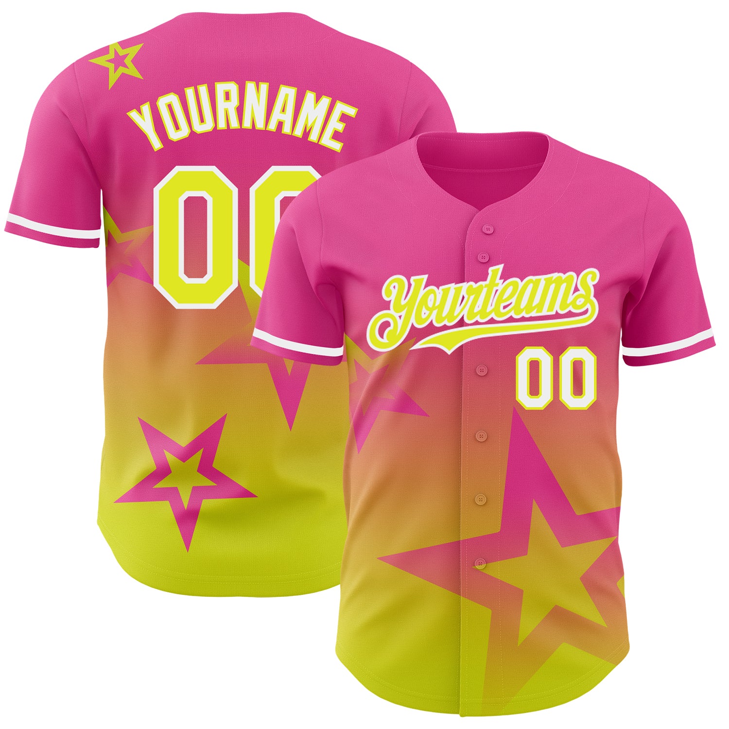 Mckenzieshoponline Pink Neon Yellow White 3D Pattern Design Gradient Style Twinkle Star Personalized Baseball Jersey For Fans