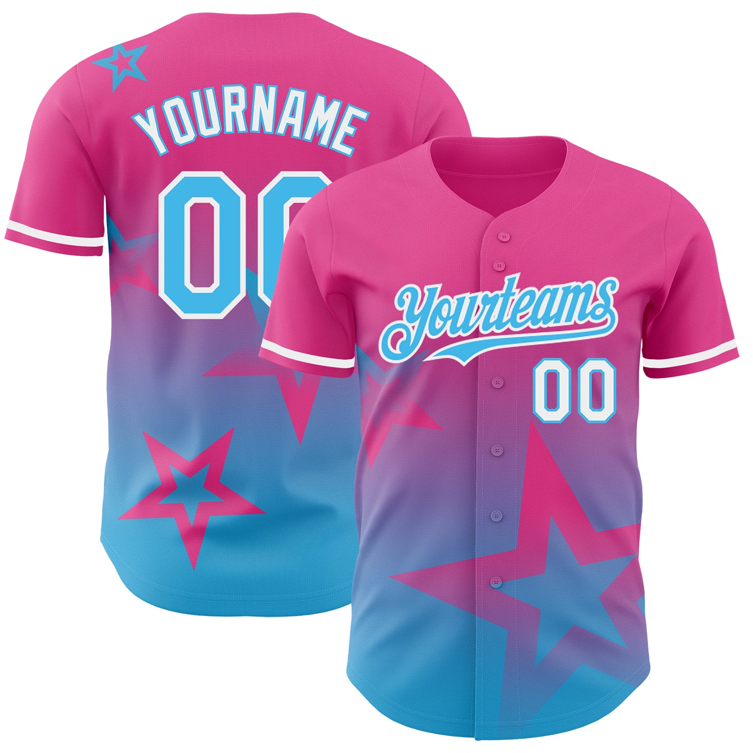 Mckenzieshoponline Pink Sky Blue White 3D Pattern Design Gradient Style Twinkle Star Personalized Baseball Jersey For Fans