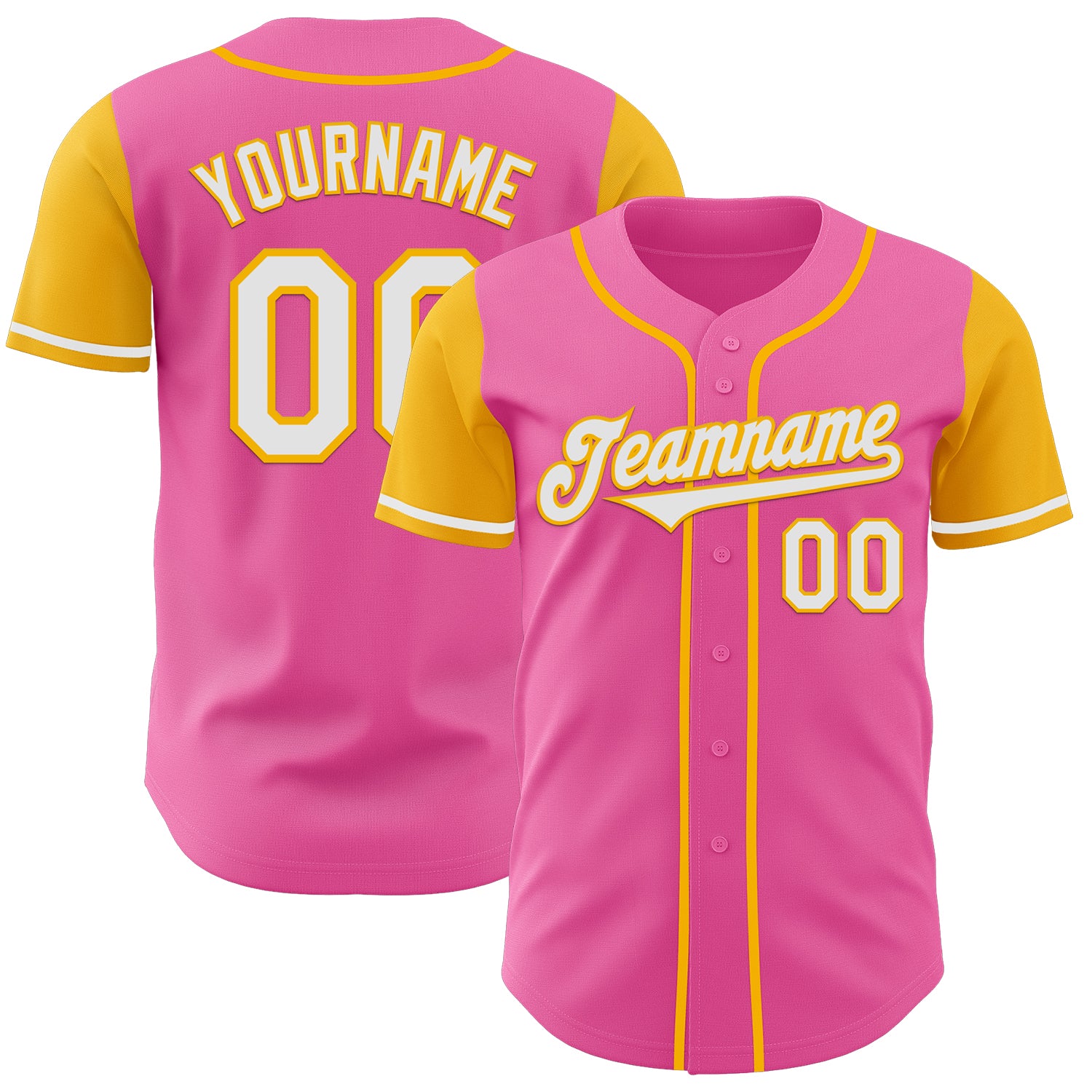 Jerseytrend Pink White Gold Two Tone Personalized Baseball Jersey For Fans