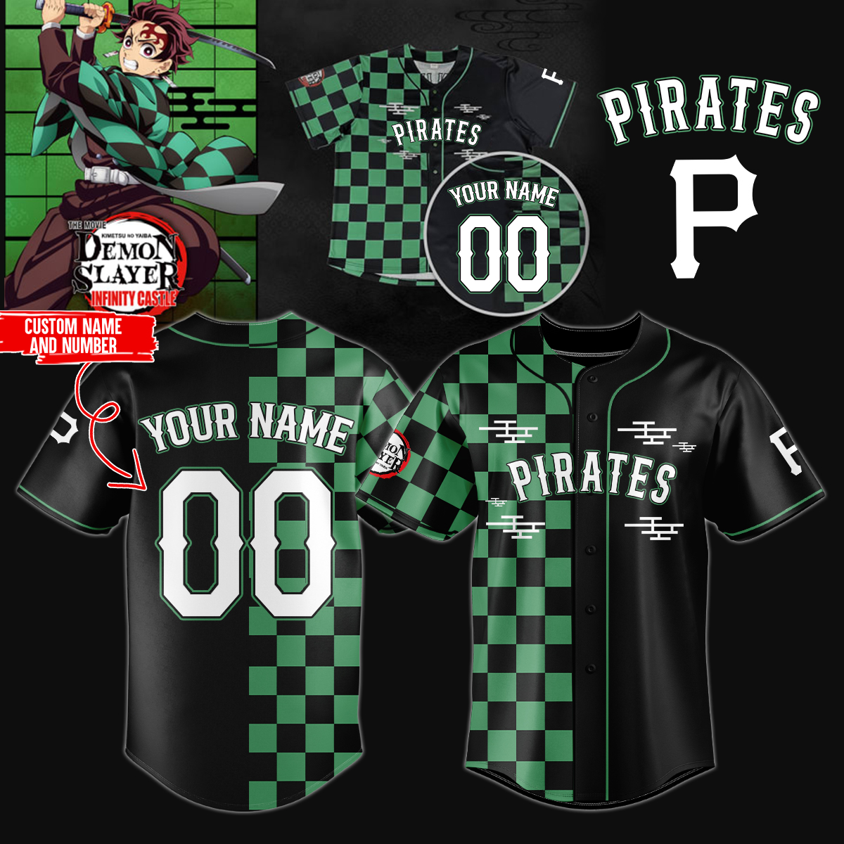 Mckenzieshoponline Pittsburgh Pirates MLB x Demon Slayer Personalized Baseball Jersey For Fans