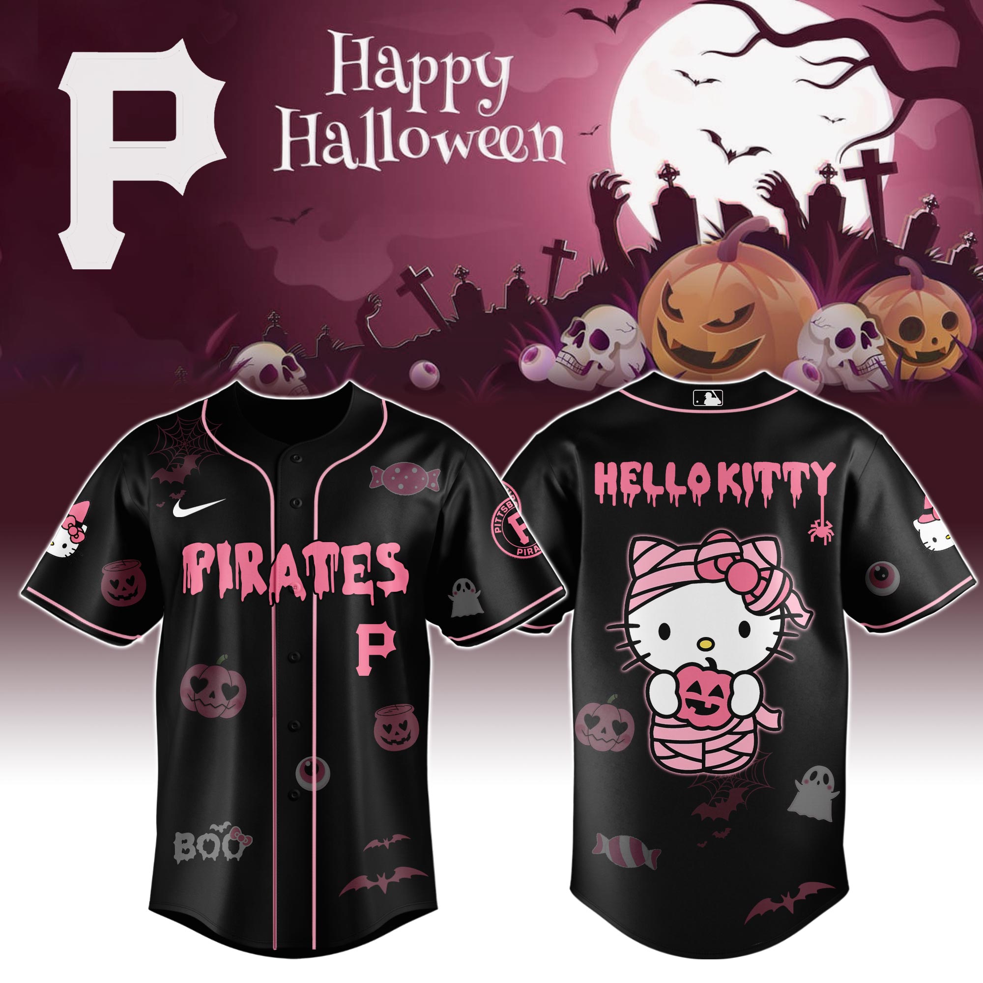 Jerseytrend Pittsburgh Pirates MLB x Hello Kitty Cosplay Halloween Baseball Jersey For Fans
