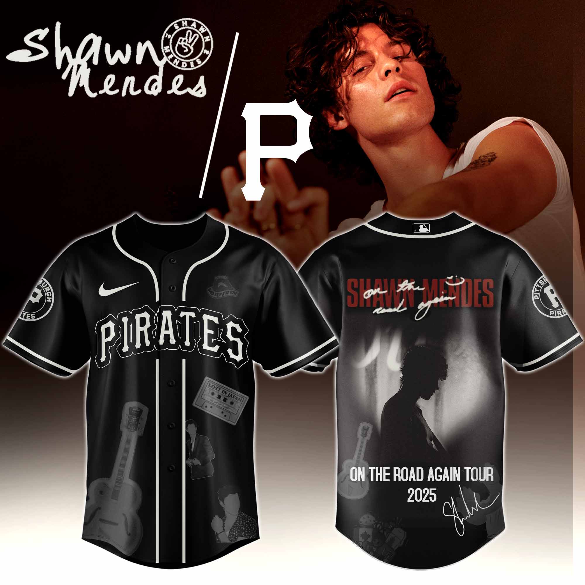 Jerseytrend Pittsburgh Pirates MLB x Shawn Mendes On The Road Again Tour Personalized Baseball Jersey For Fans