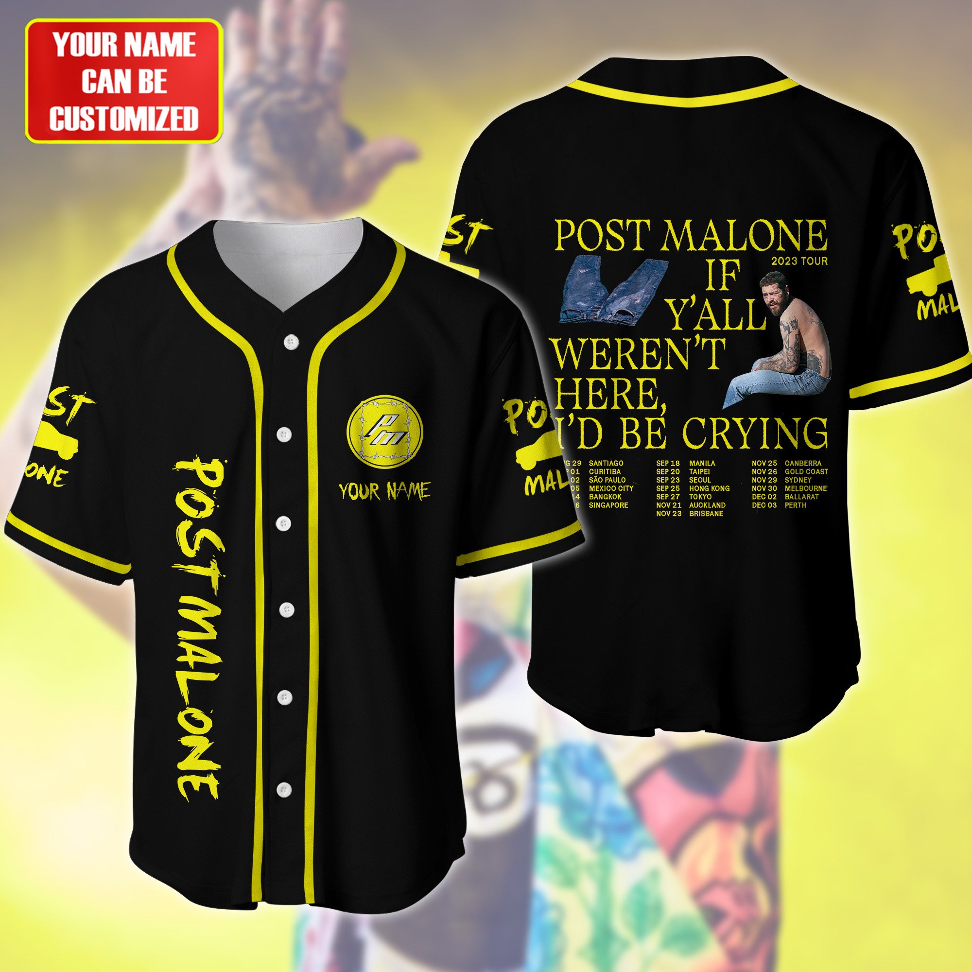 Jerseytrend Post Malone If Y'all Weren't Here, I'd Be Crying Personalized Baseball Jersey For Fans
