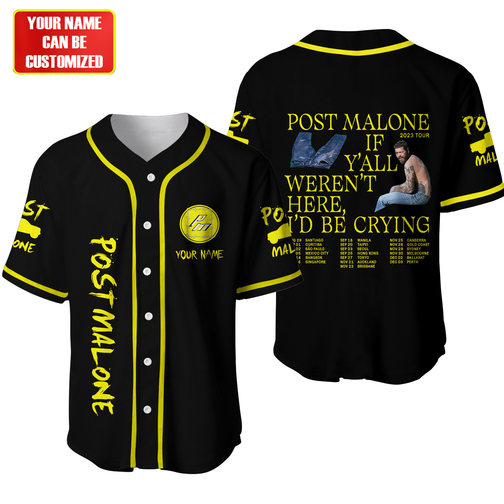 Jerseytrend Post Malone If Y'all Weren't Here, I'd Be Crying Personalized Baseball Jersey For Fans - Image 2