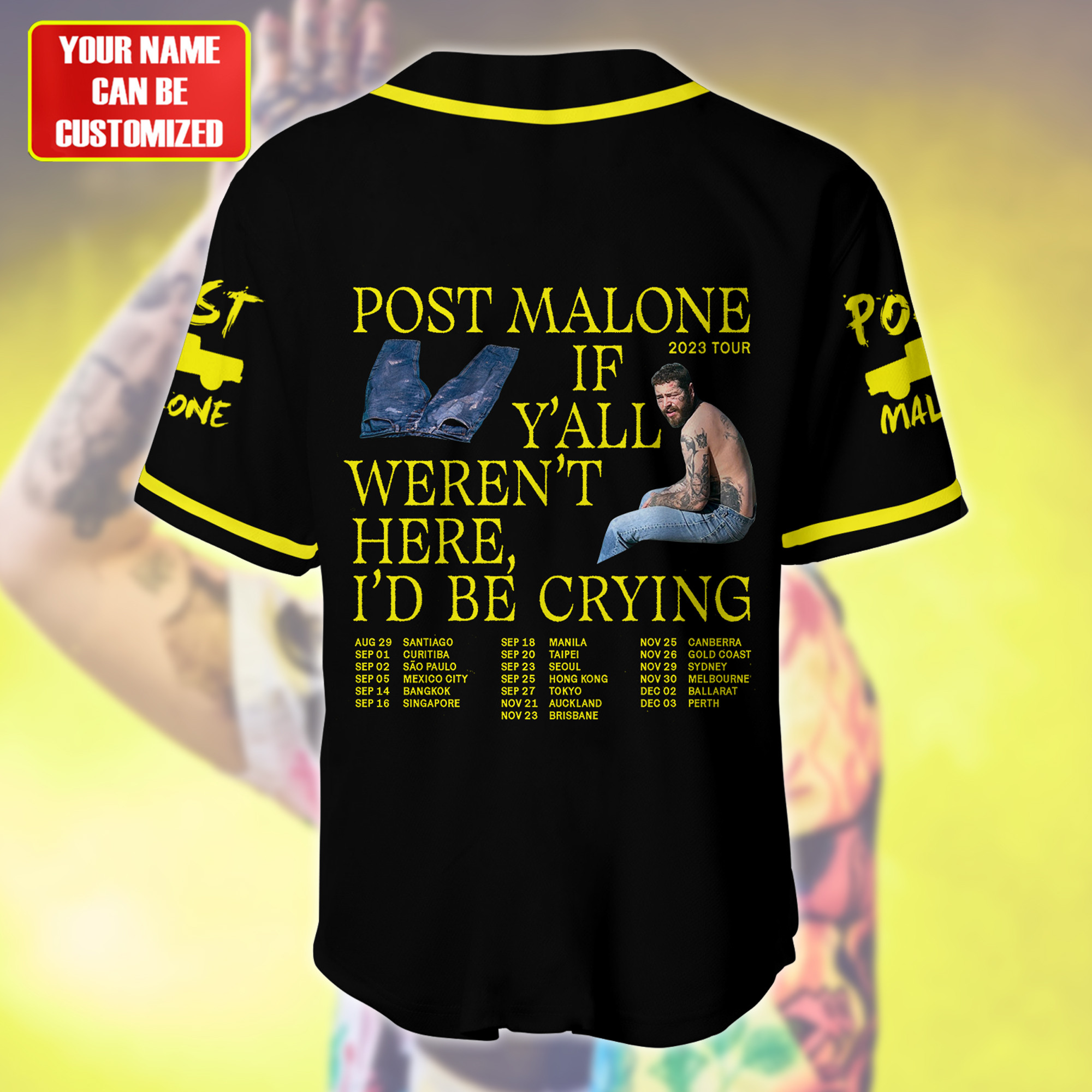 Jerseytrend Post Malone If Y'all Weren't Here, I'd Be Crying Personalized Baseball Jersey For Fans - Image 4