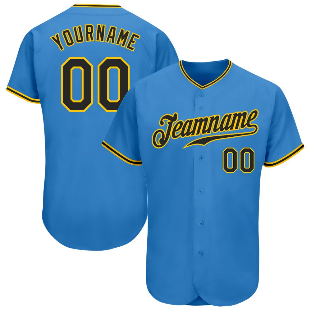 Jerseytrend Powder Blue Black Gold Personalized Baseball Jersey For Fans