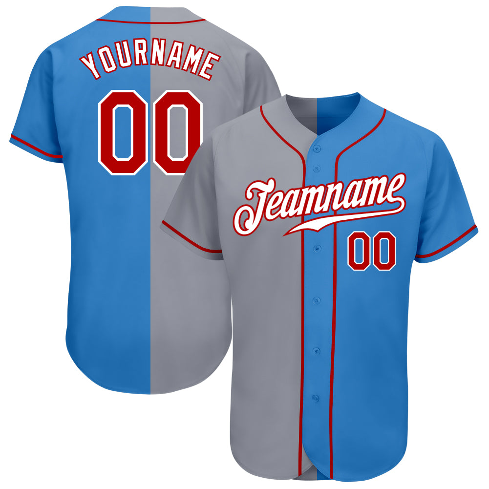 Jerseytrend Powder Blue Red Gray Split Fashion Personalized Baseball Jersey For Fans
