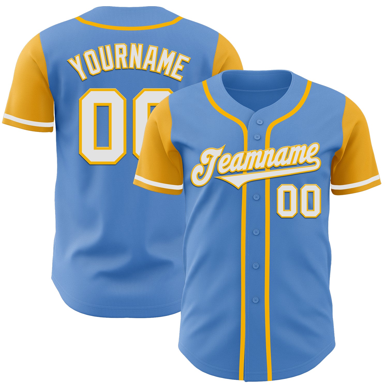 Jerseytrend Powder Blue White Gold Two Tone Personalized Baseball Jersey For Fans